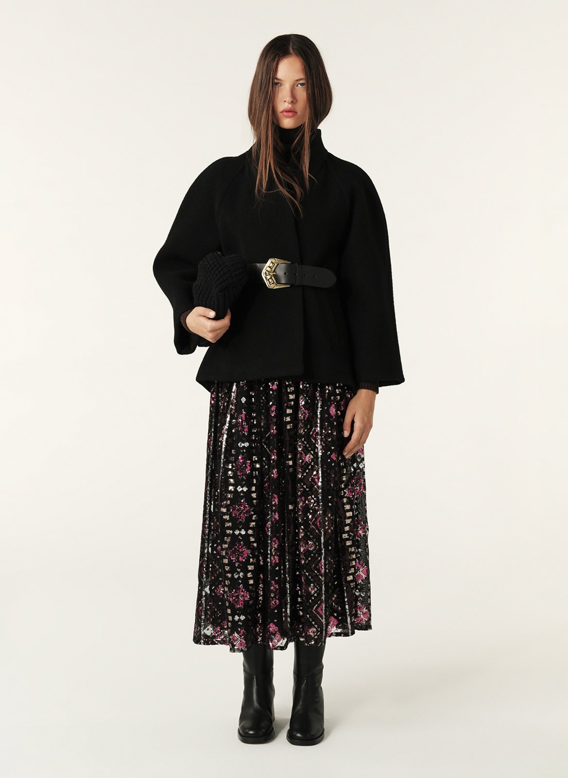 Cape droite col châle en laine hini BA&SH Noir