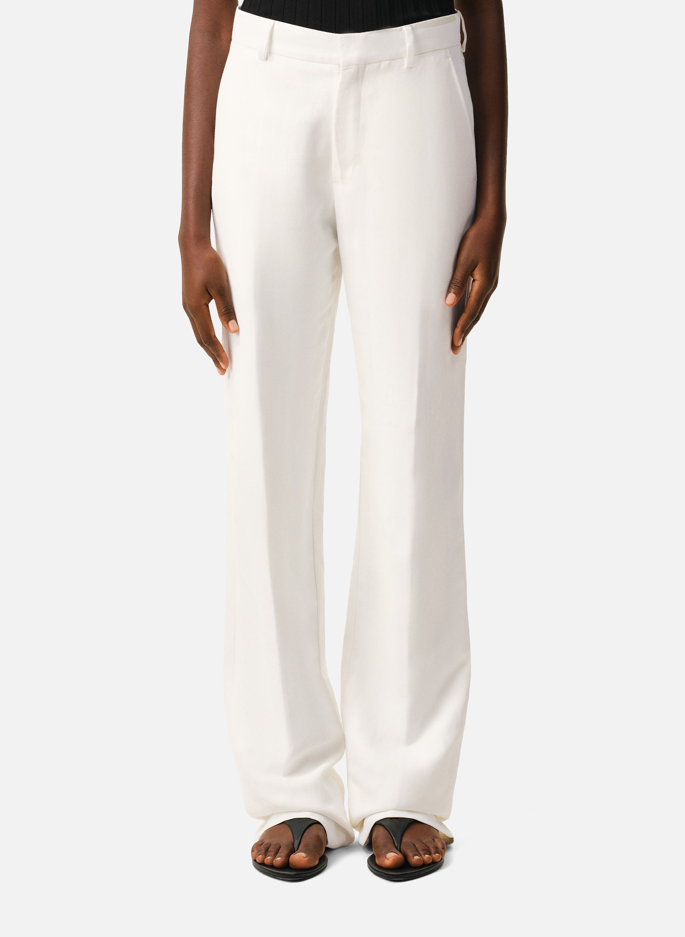 Pantalon droit taille basse en lin mélangé AMI PARIS Blanc