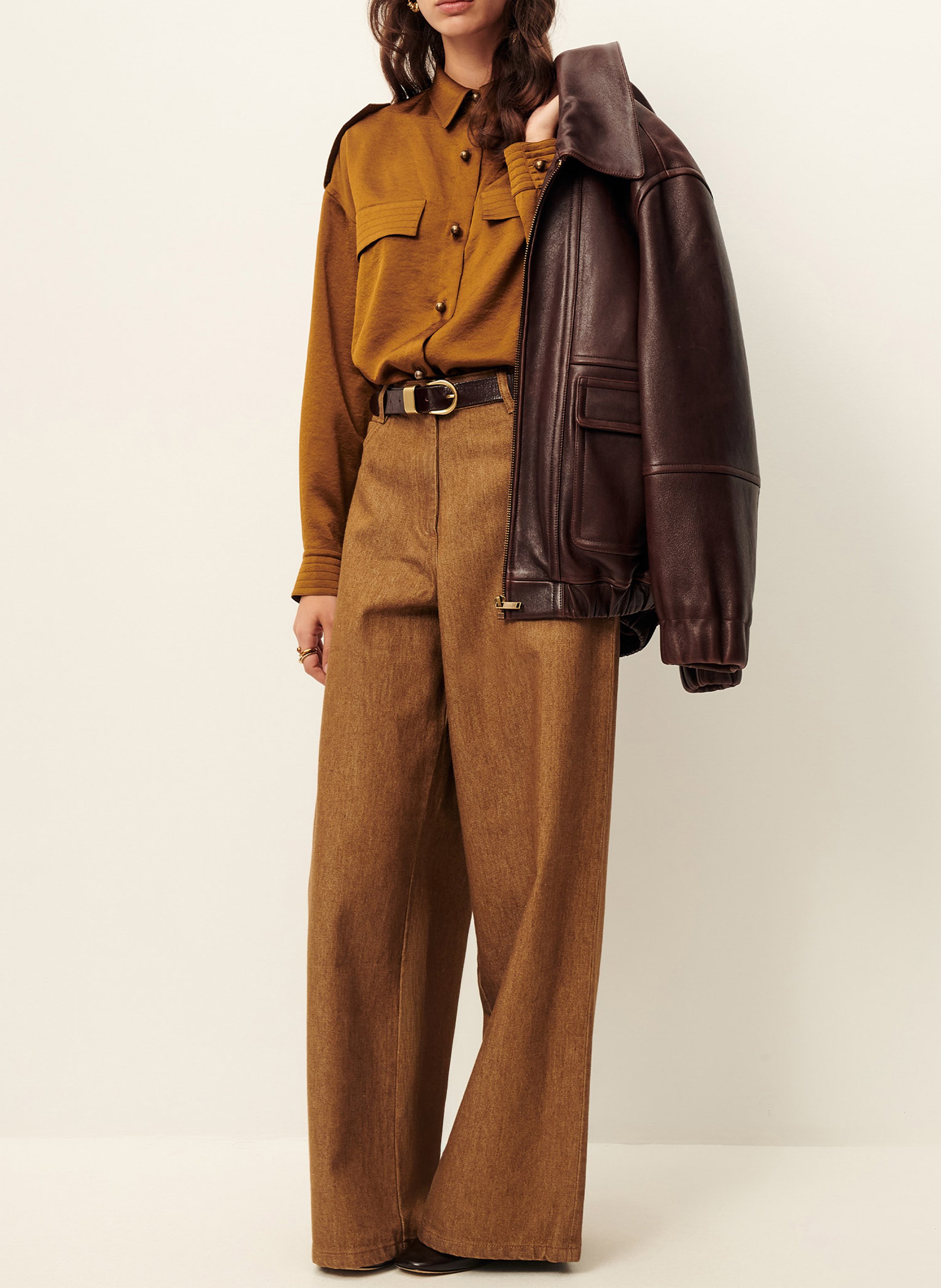 Jean large taille haute en coton dalt SESSUN Marron