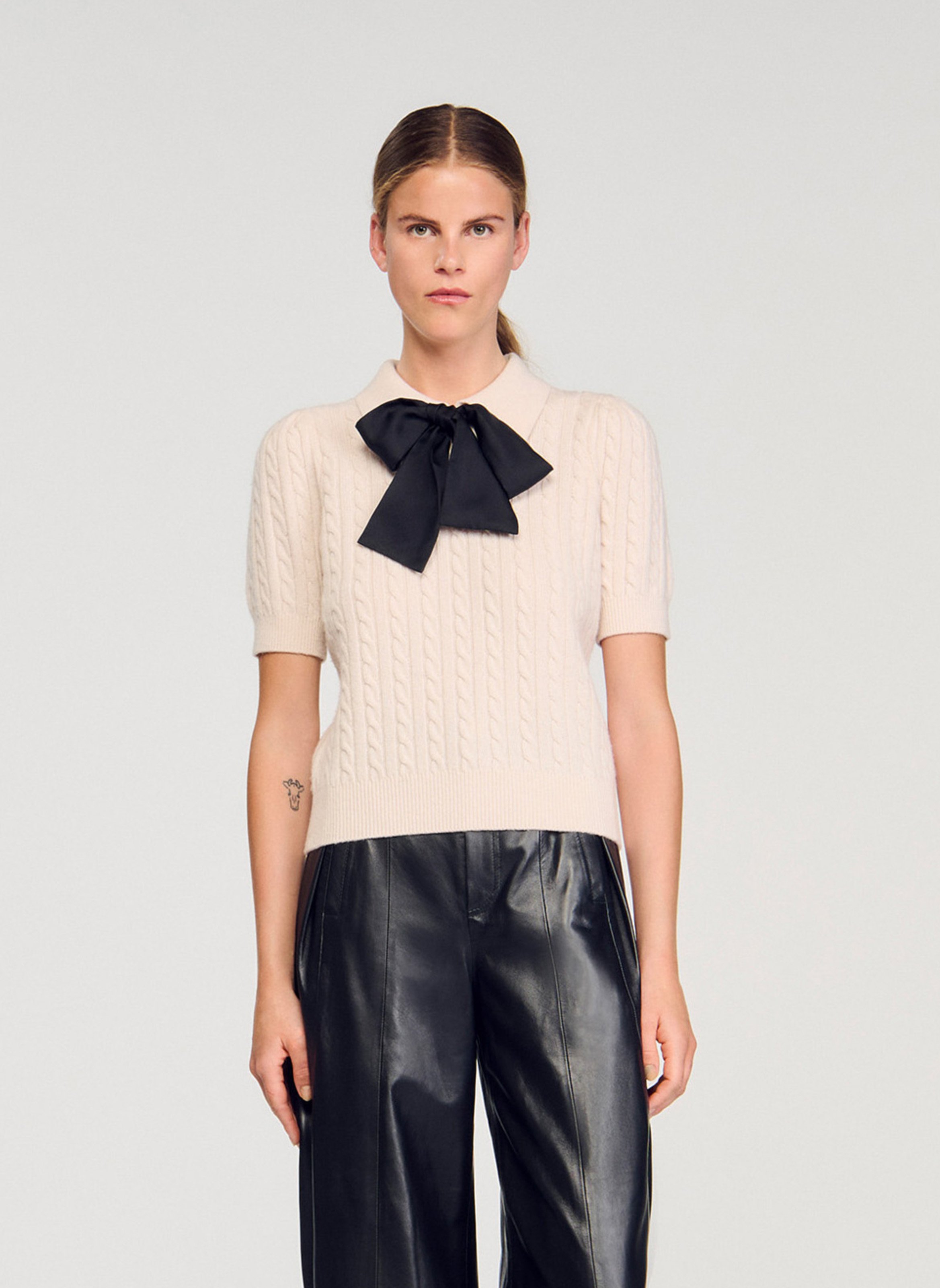 Pull col chemise en laine mélangée SANDRO Beige