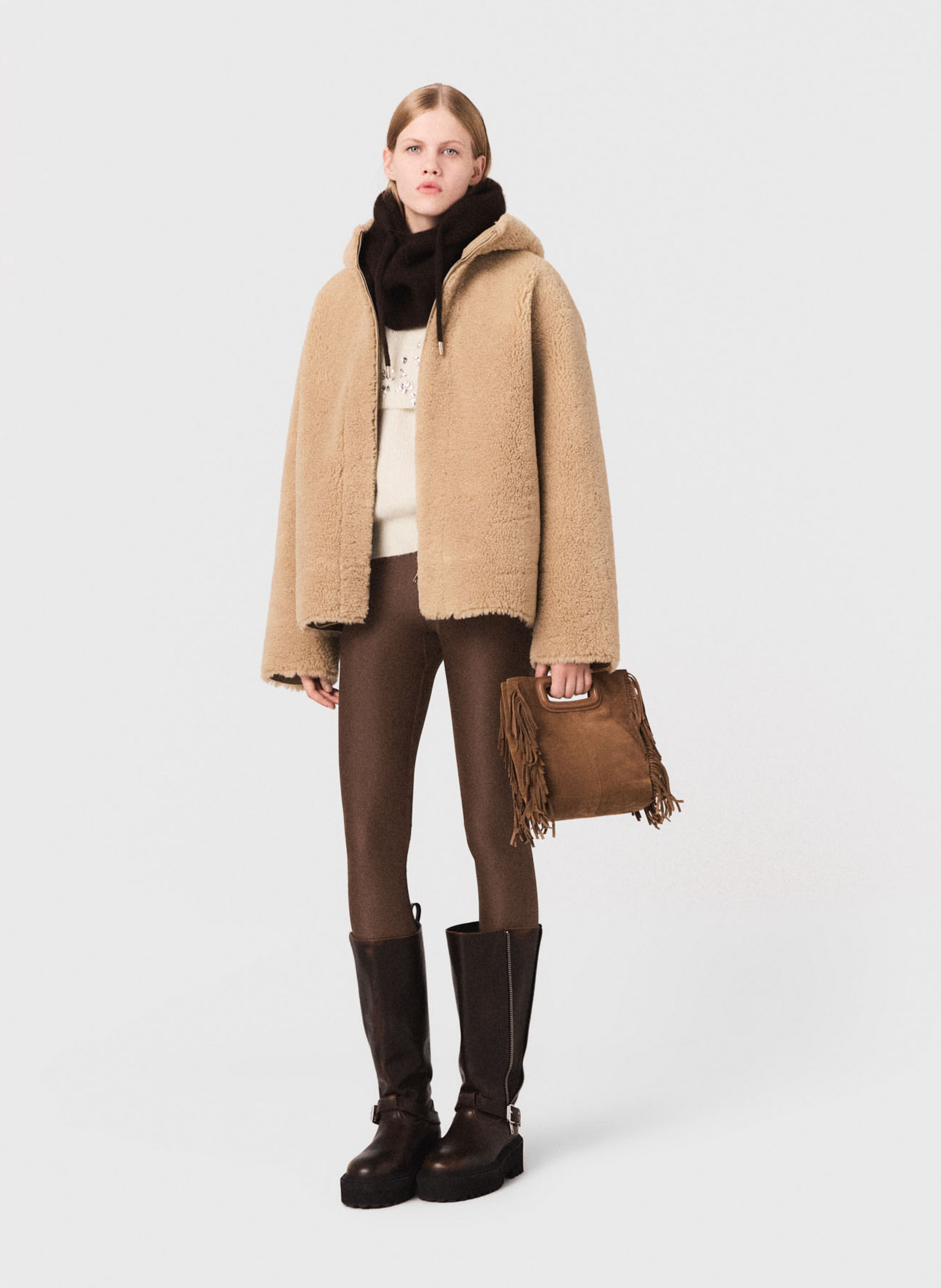 Manteau ample réversible à capuche MAJE Beige