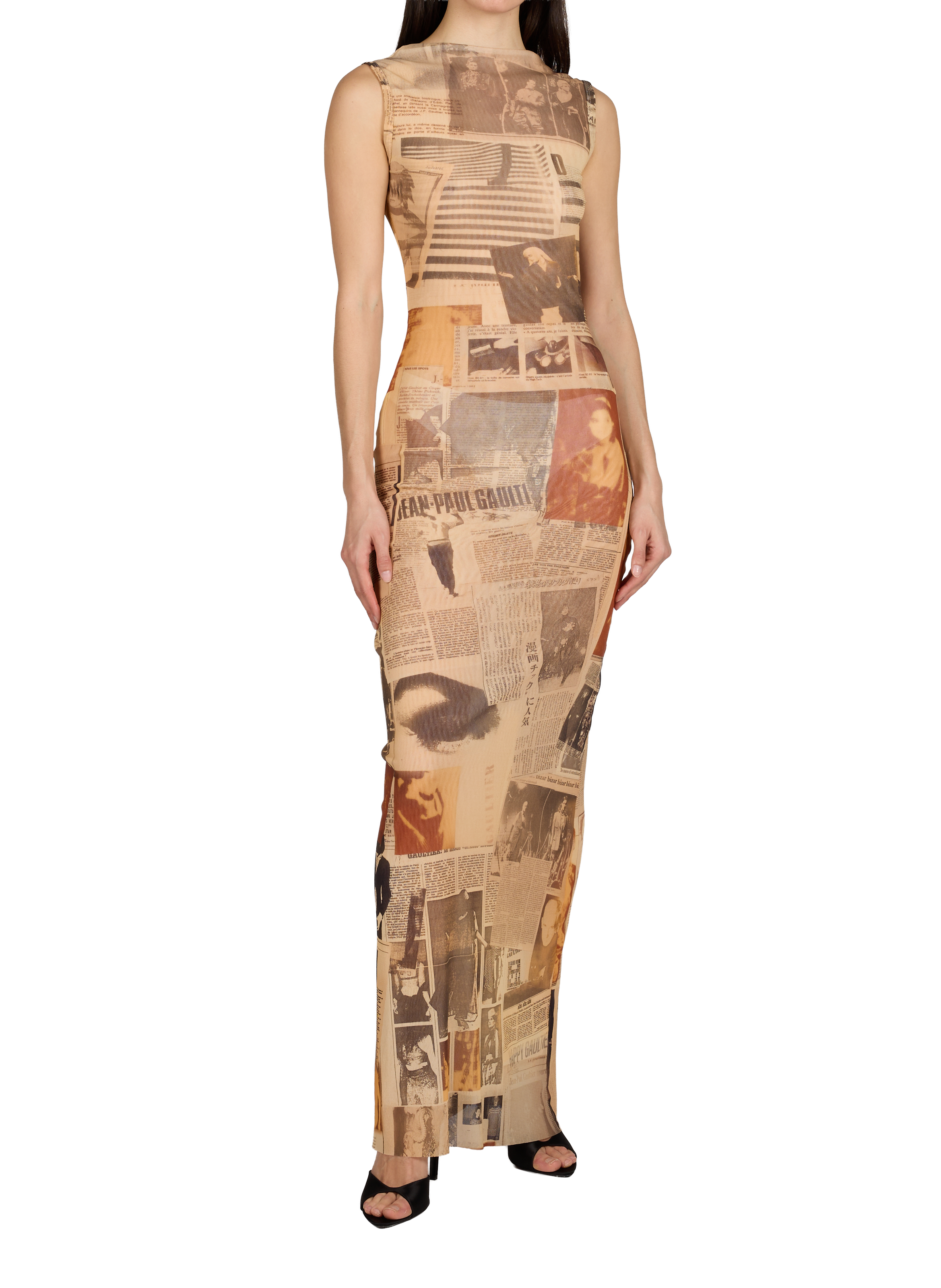 Fitted long dress with newspaper print JEAN PAUL GAULTIER Multicolour