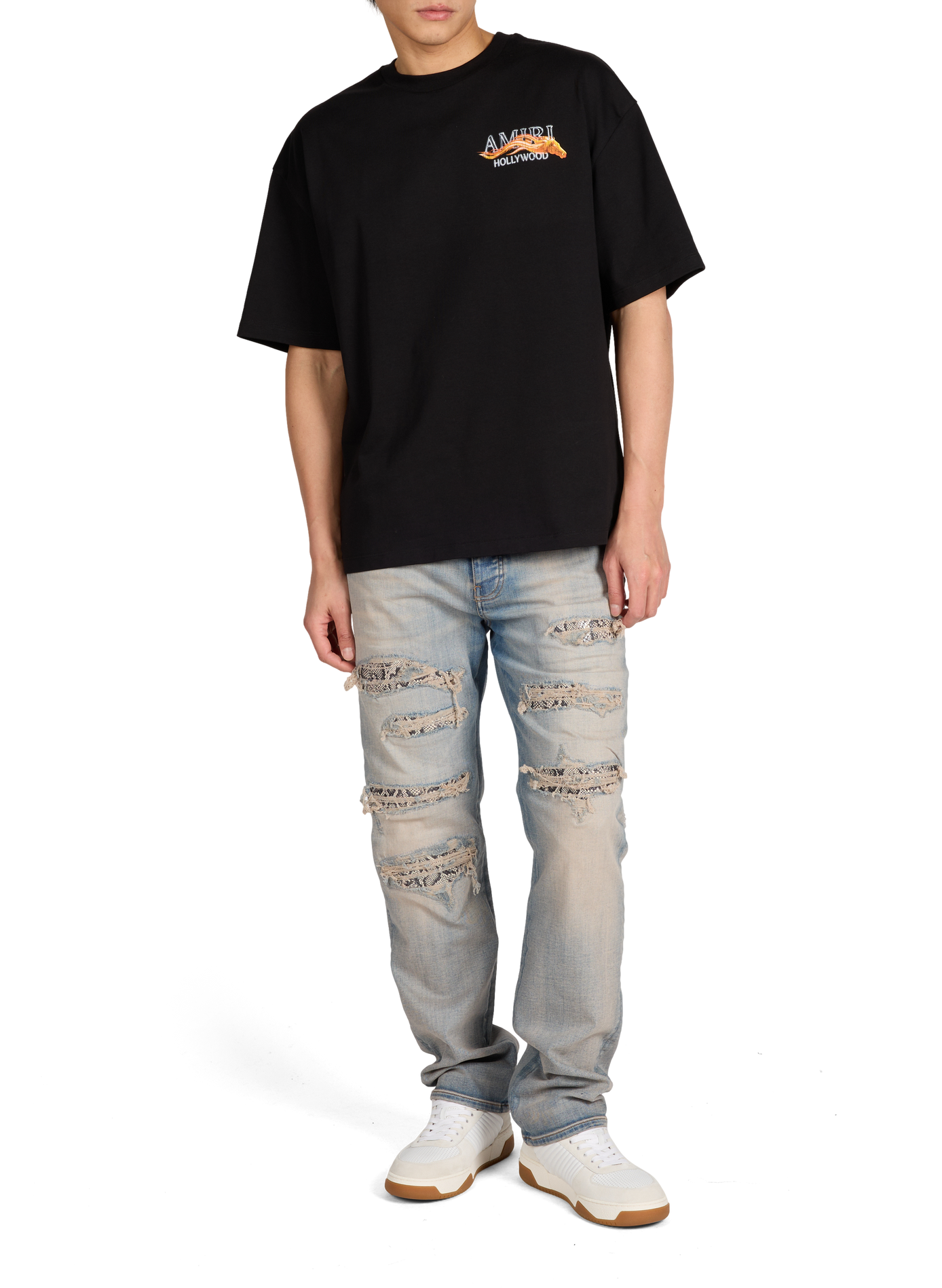 Jean droit Snake Stud en coton mélangé AMIRI Bleu