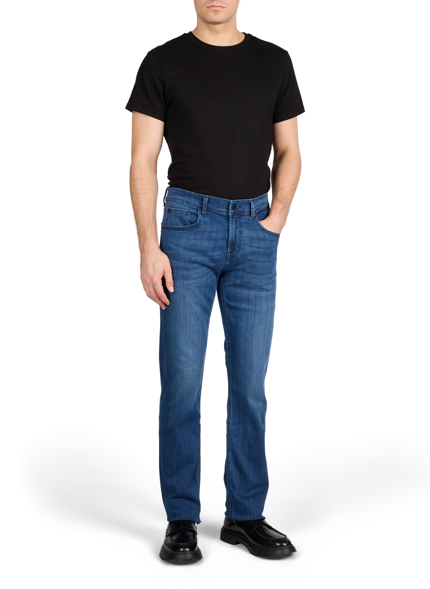 Jean slim en coton mélangé 7 FOR ALL MANKIND Bleu