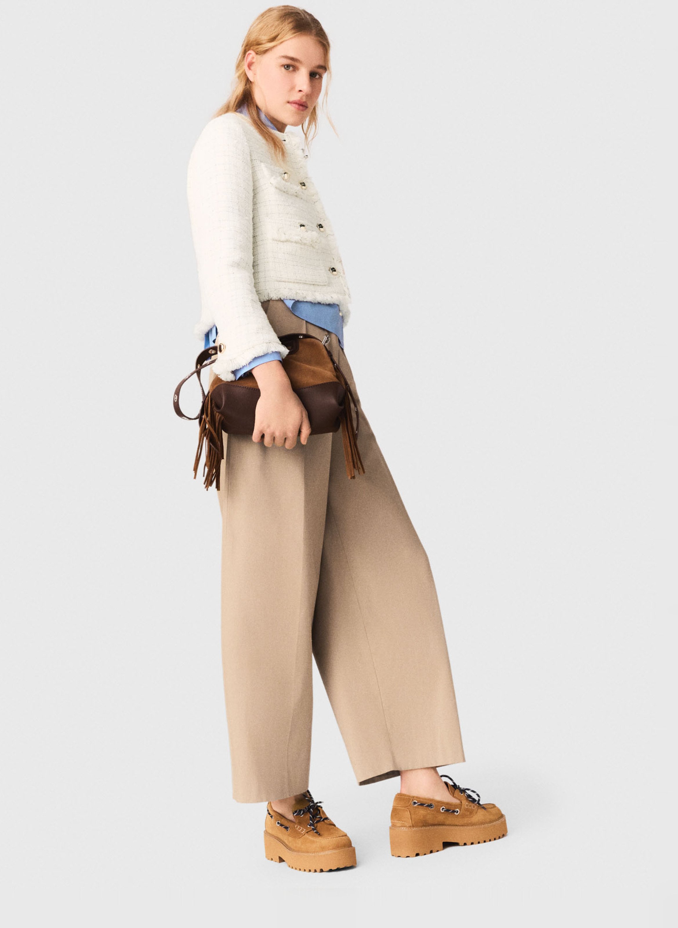 Veste col rond en coton mélangé MAJE Beige