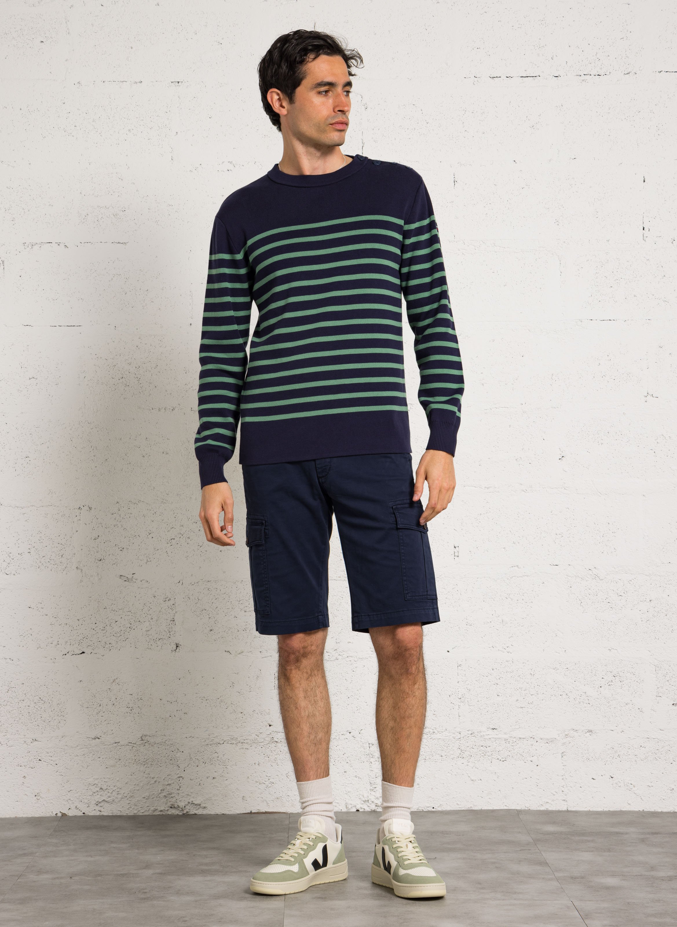 Marinière col rond slim-fit en maille de coton ARMOR-LUX Bleu