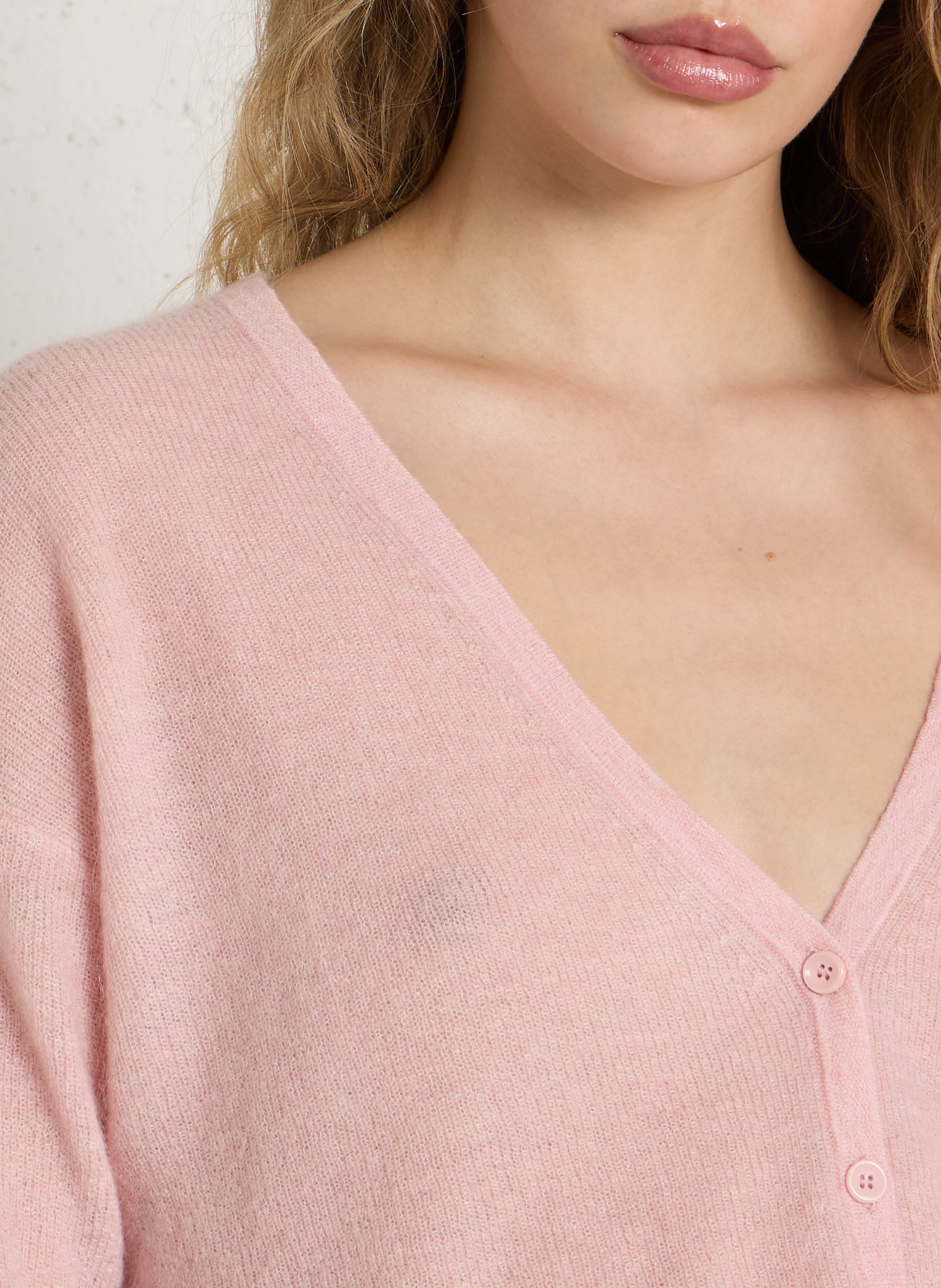 Gilet droit col v en maille paolo MAISON 123 Rose