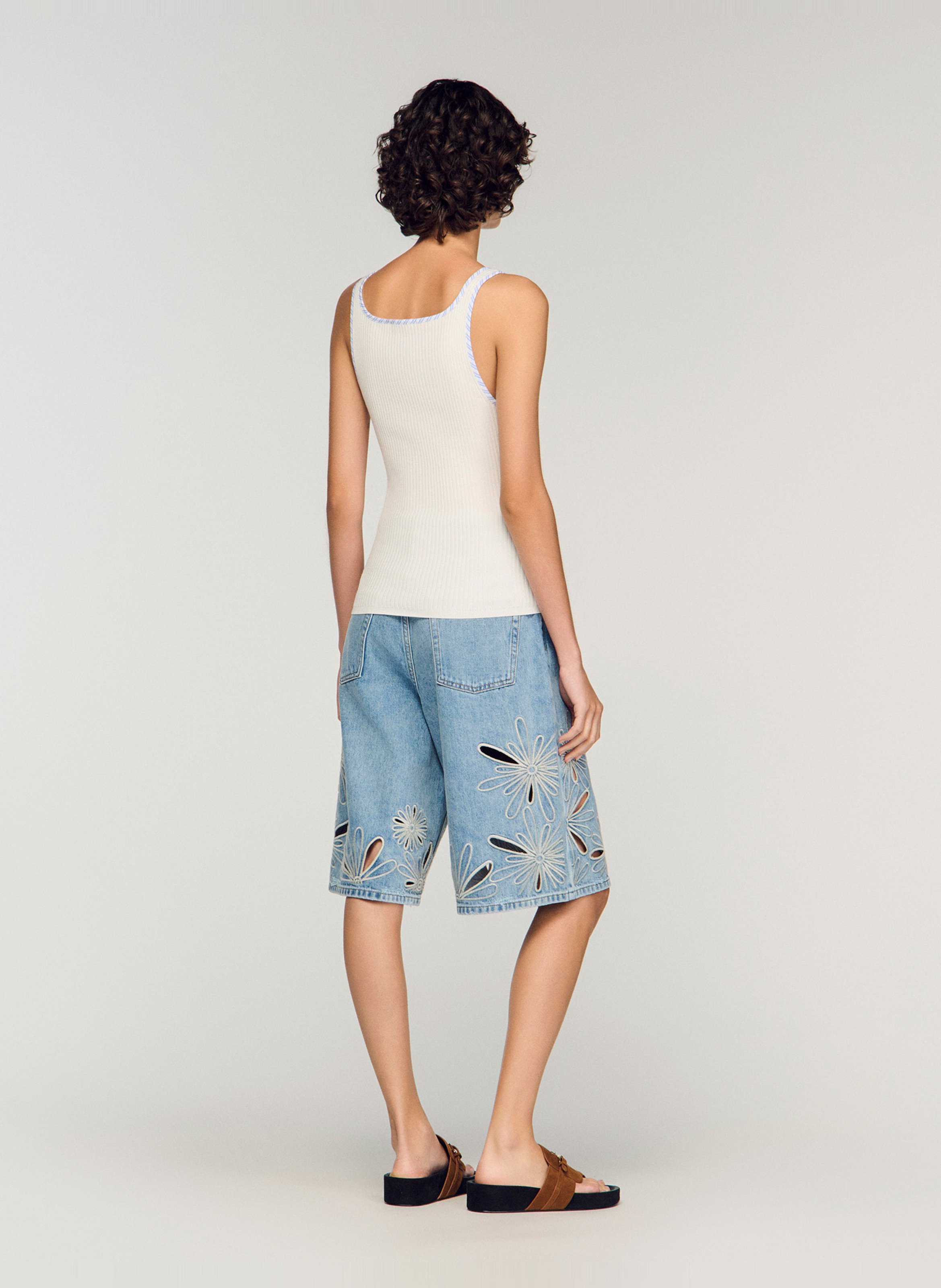 Débardeur col carré en maille SANDRO Beige