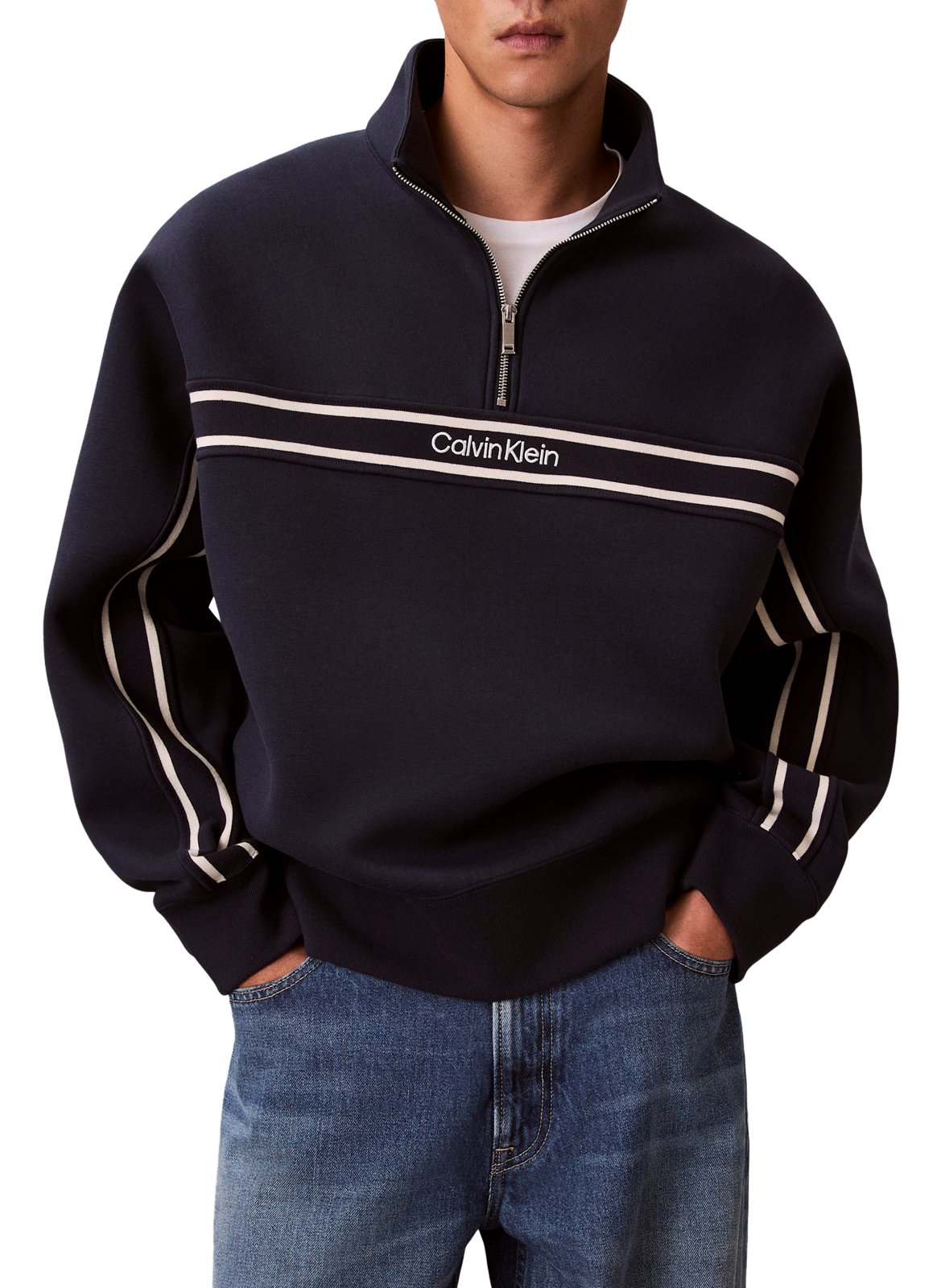 Sweatshirt Spacer imprimé à col zippé CALVIN KLEIN Bleu