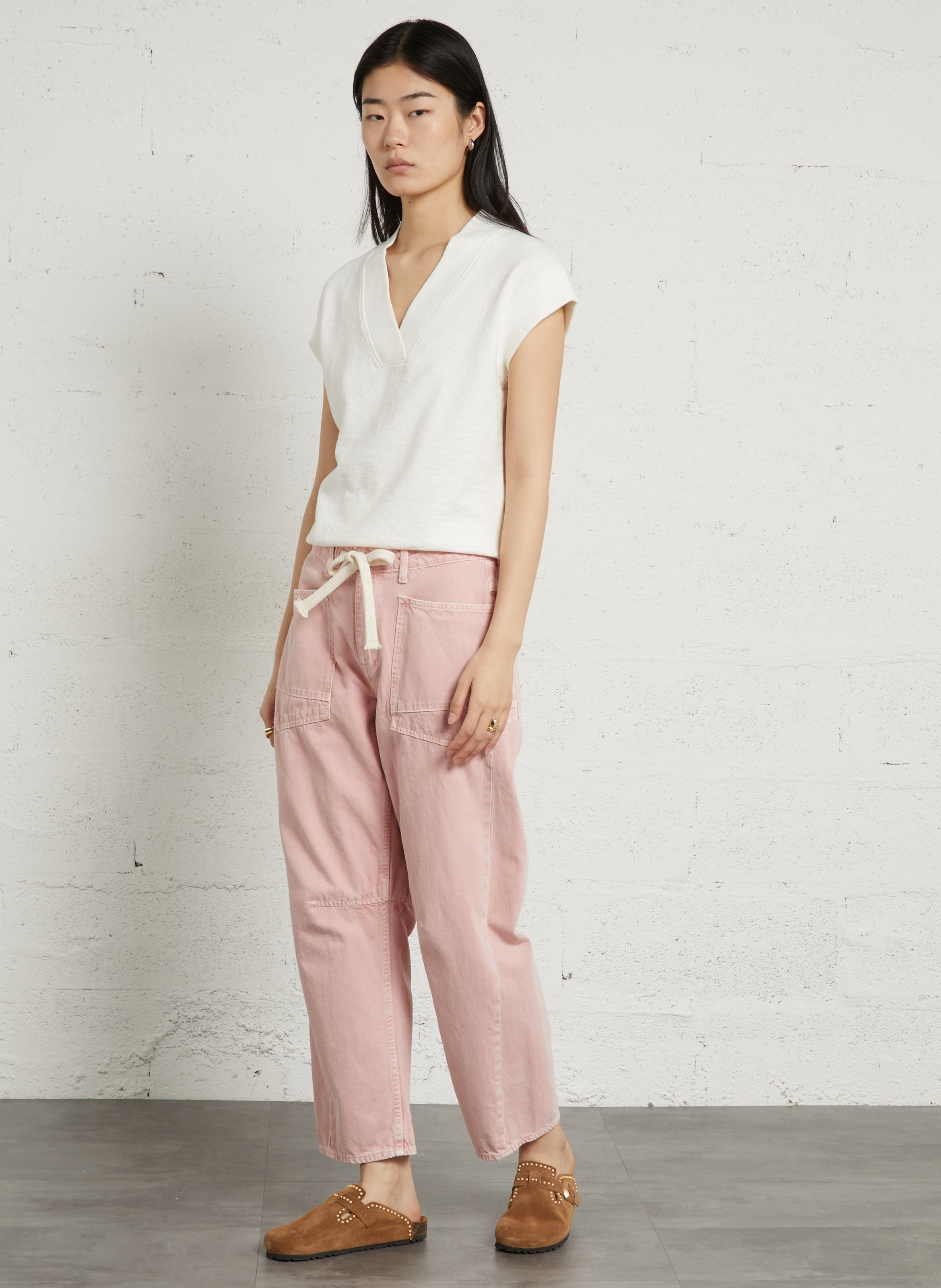 Sweat droit col v en coton lys MAISON 123 Blanc