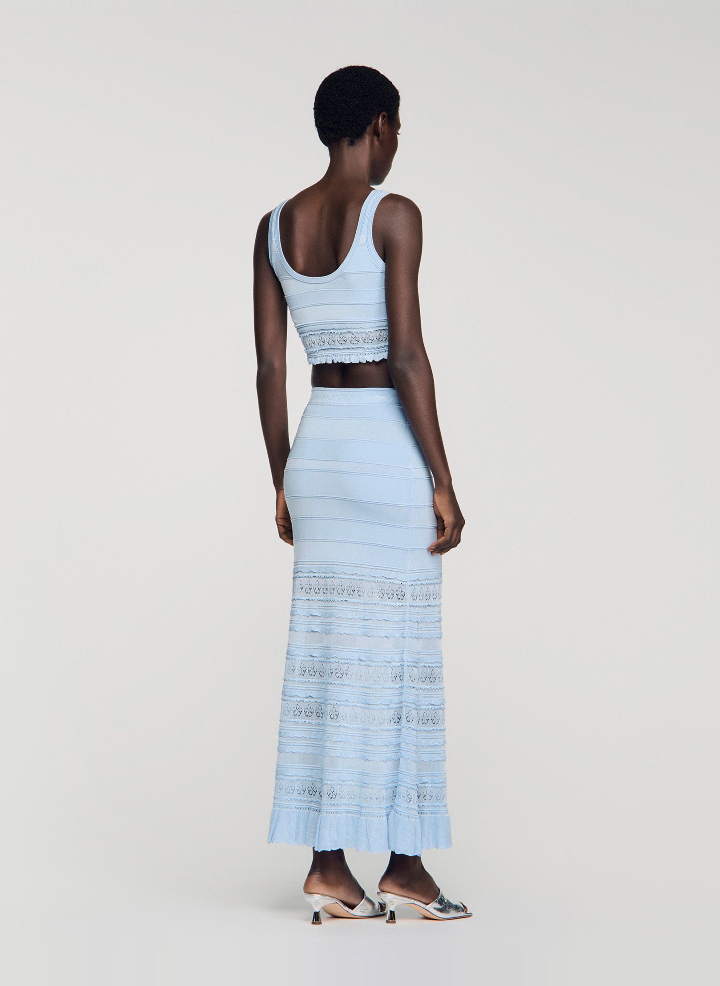 Top court en maille SANDRO Bleu