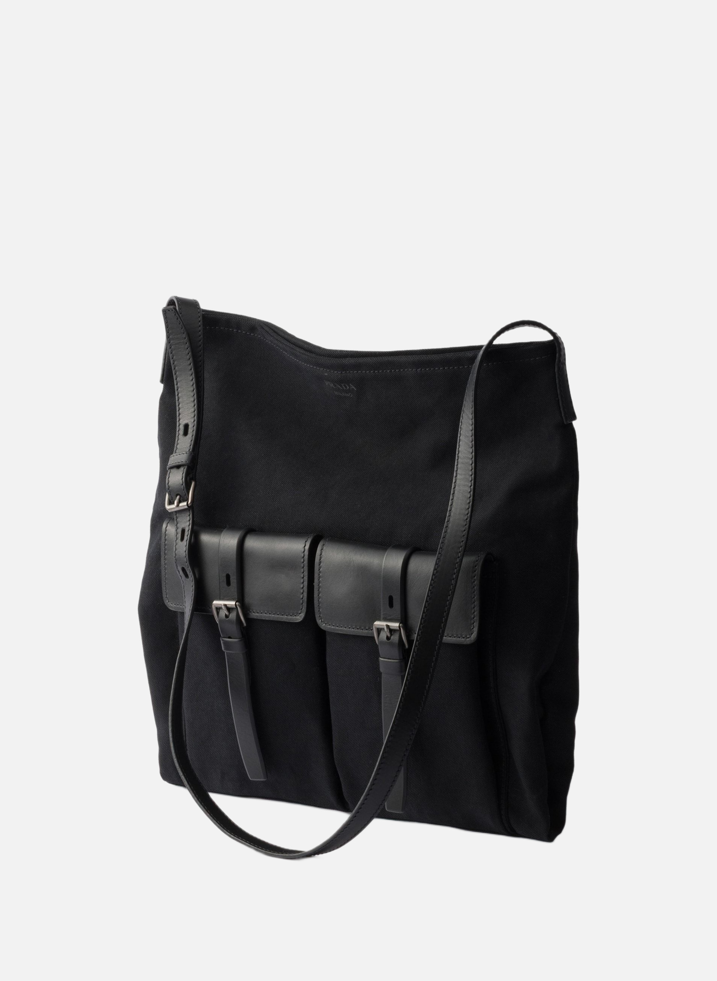 Sac porté épaule prada route en toile et cuir PRADA Noir