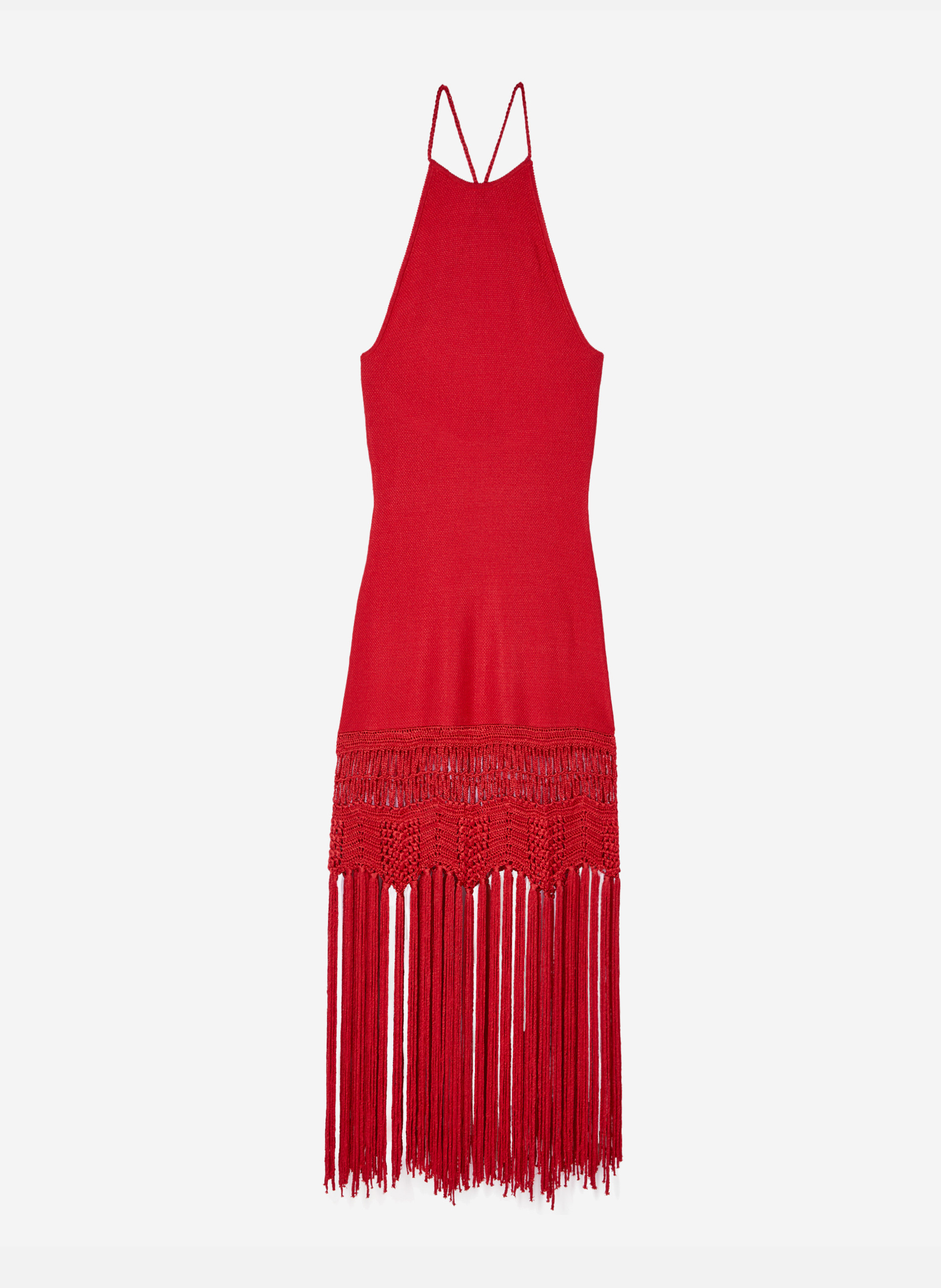 Robe dos nu avec franges en maille THE KOOPLES Rouge