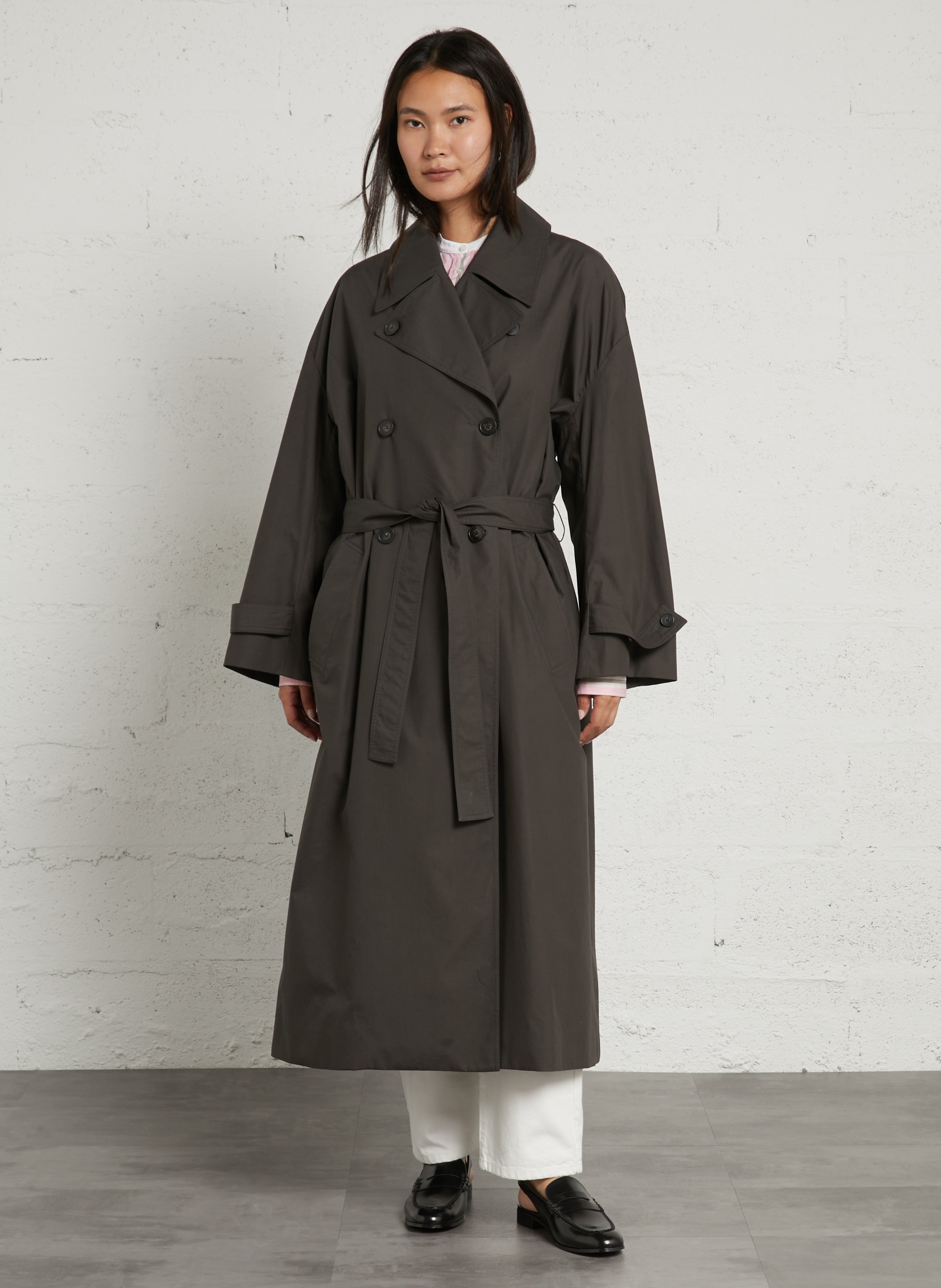 Manteau mi-long ceinturé uni helio SOEUR Gris