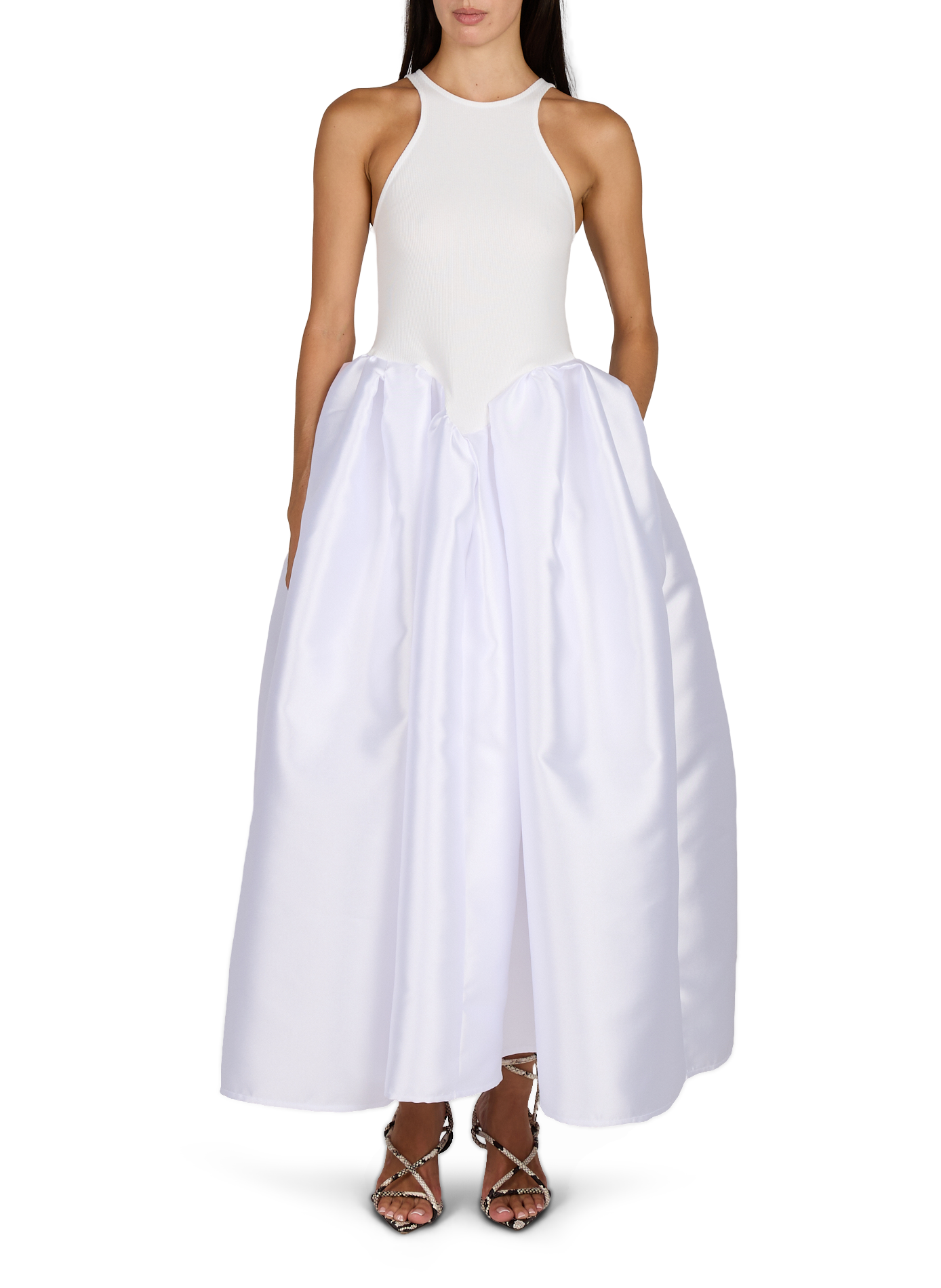 Robe longue évasée en coton mélangé MARQUES ALMEIDA Blanc