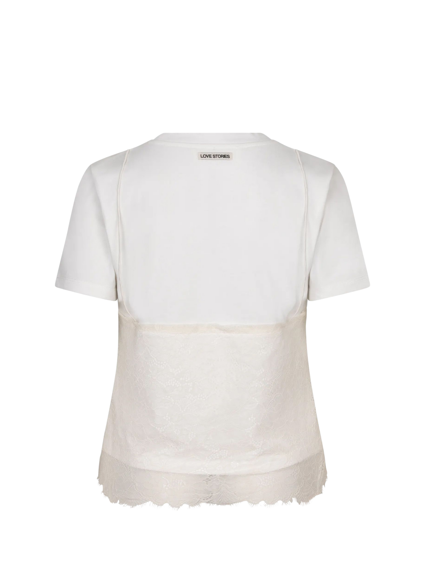 T-shirt droit superposé avec dentelle en coton LOVE STORIES Blanc