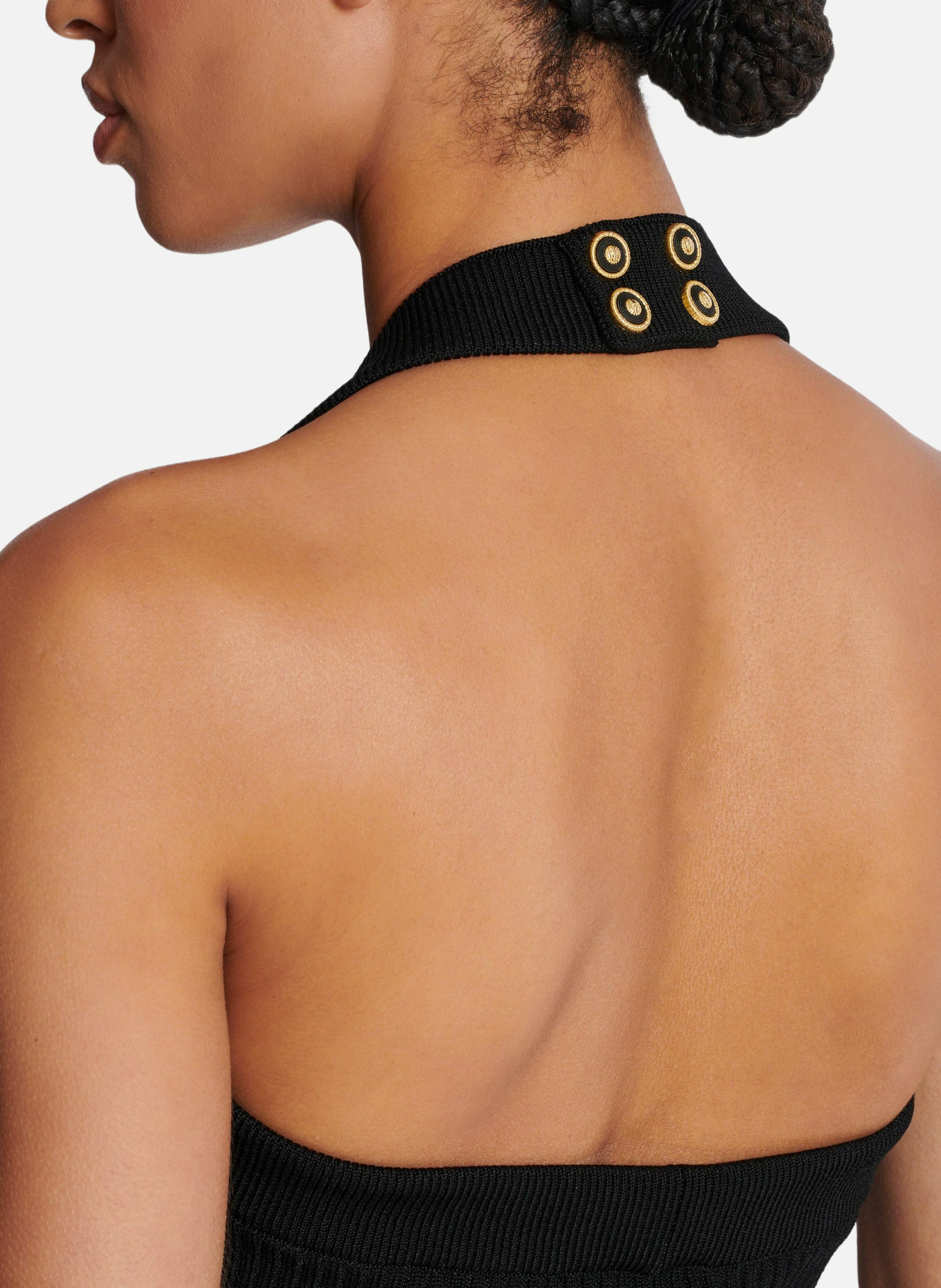 Top dos-nu en maille côtelée BALMAIN Noir