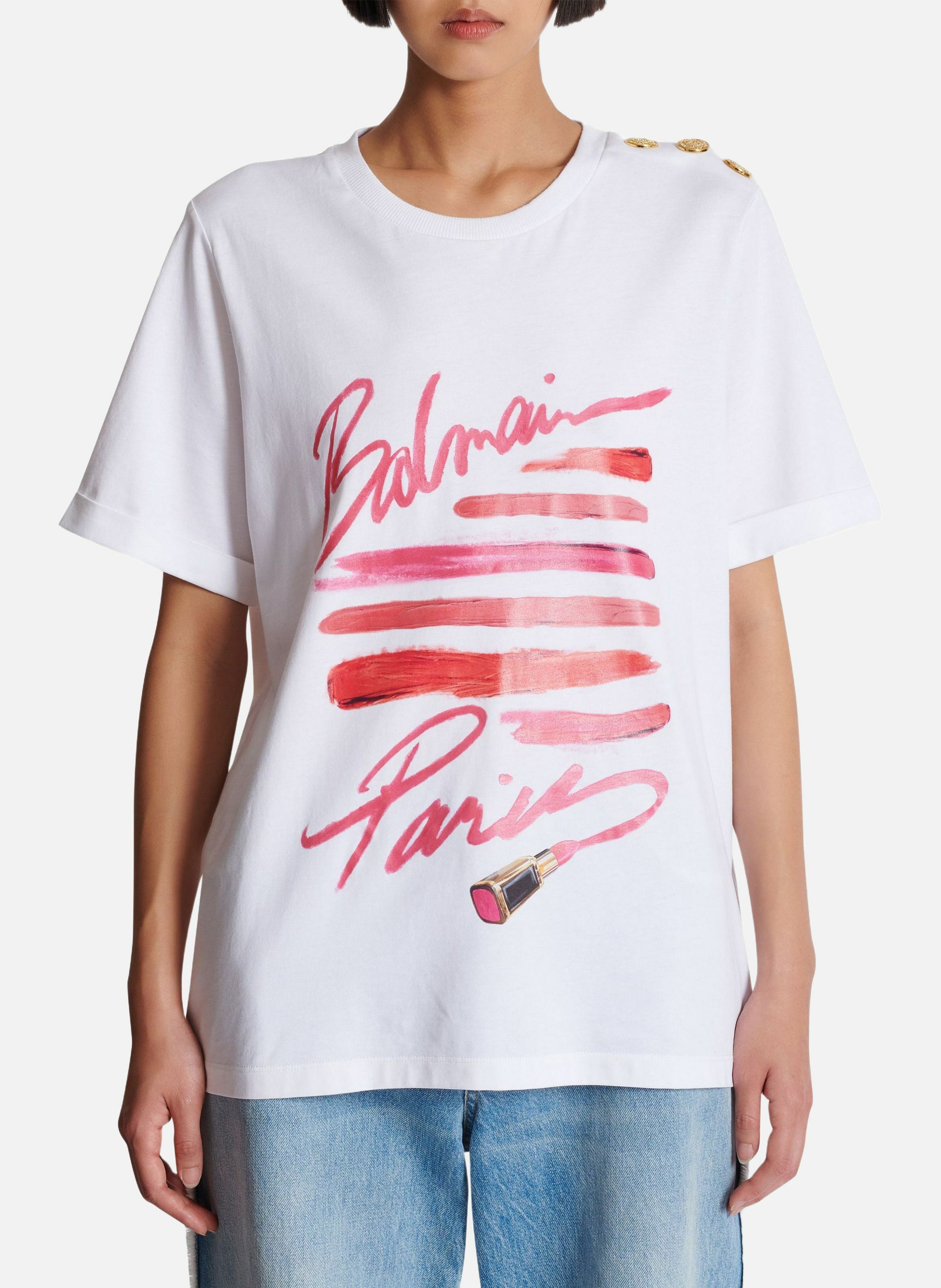 T-shirt imprimé balmain lipstick BALMAIN Blanc