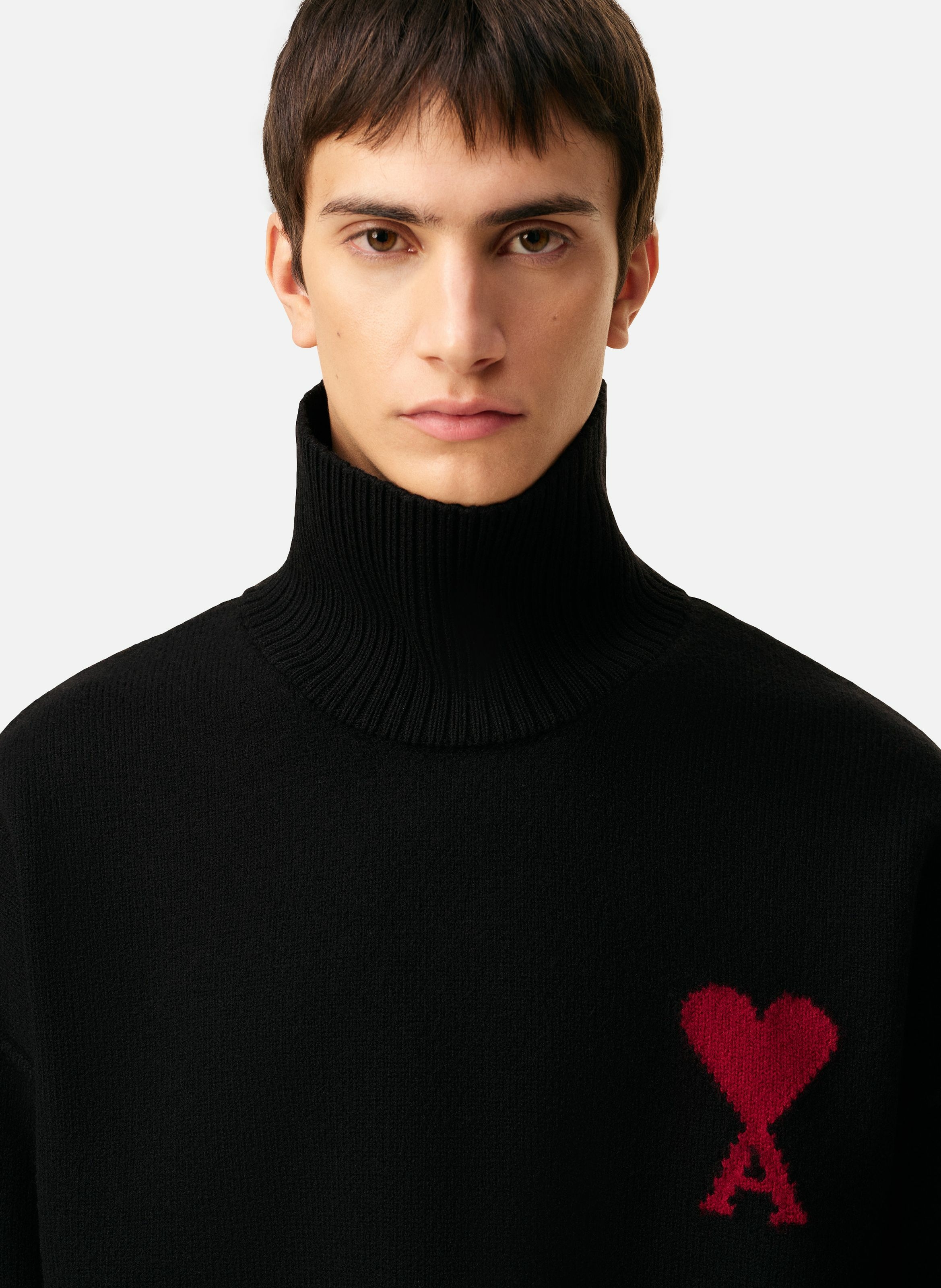 Pull col cheminée ami de coeur en laine unisexe AMI PARIS Noir