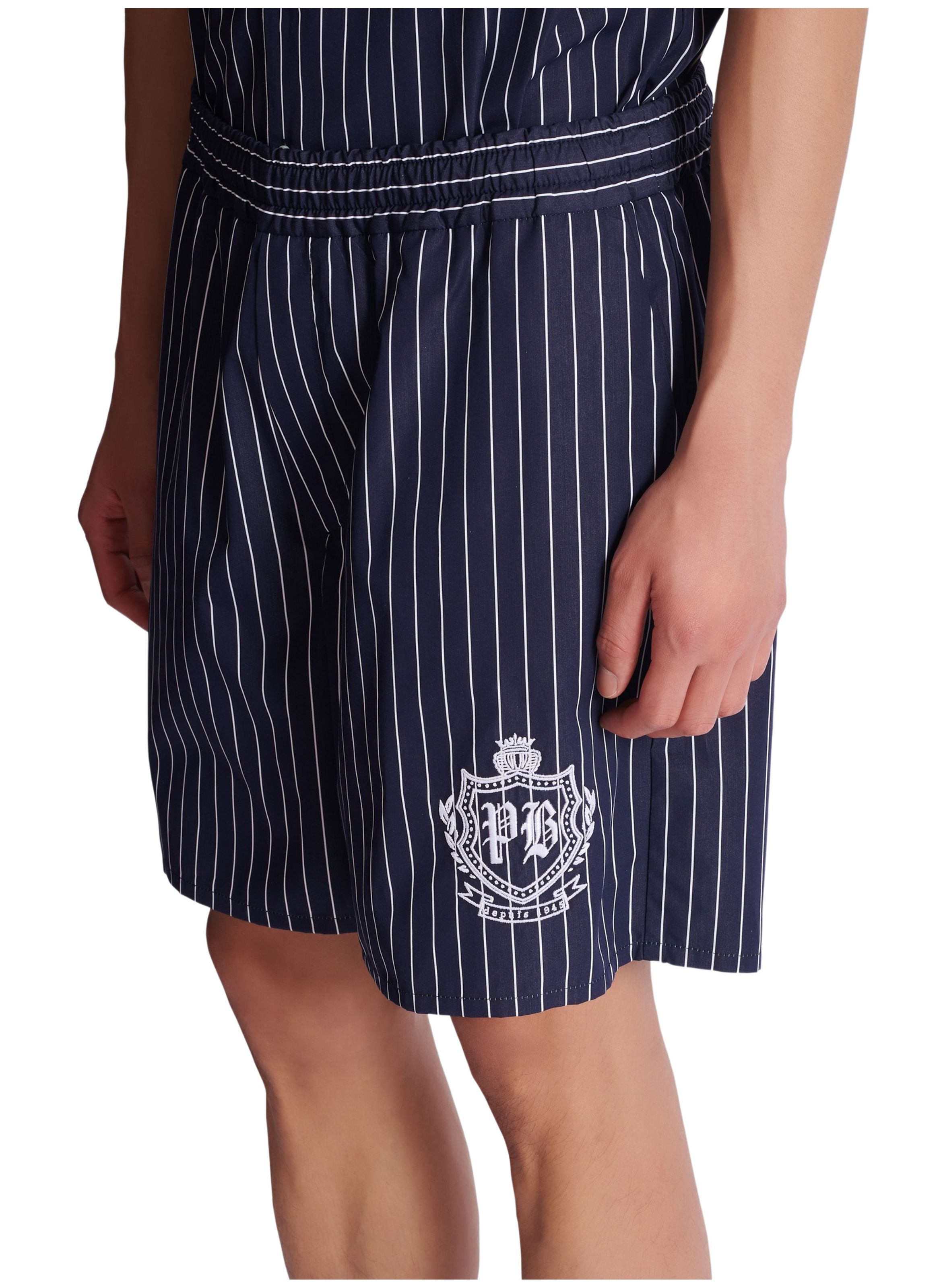 Short de pyjama en popeline à rayures BALMAIN Bleu