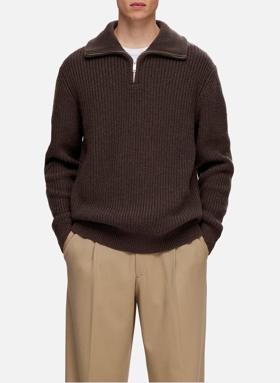 Wool zip-neck jumper Brown by SELECTED SELECTED Wool zip-neck jumper Brown
