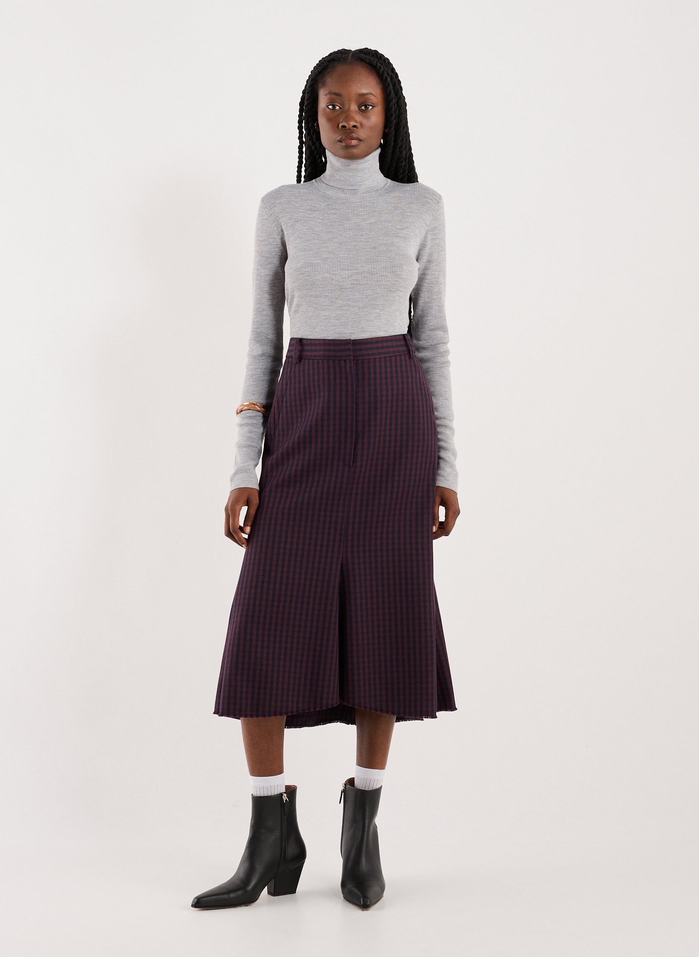 Top côtelé col montant en laine TIBI Gris