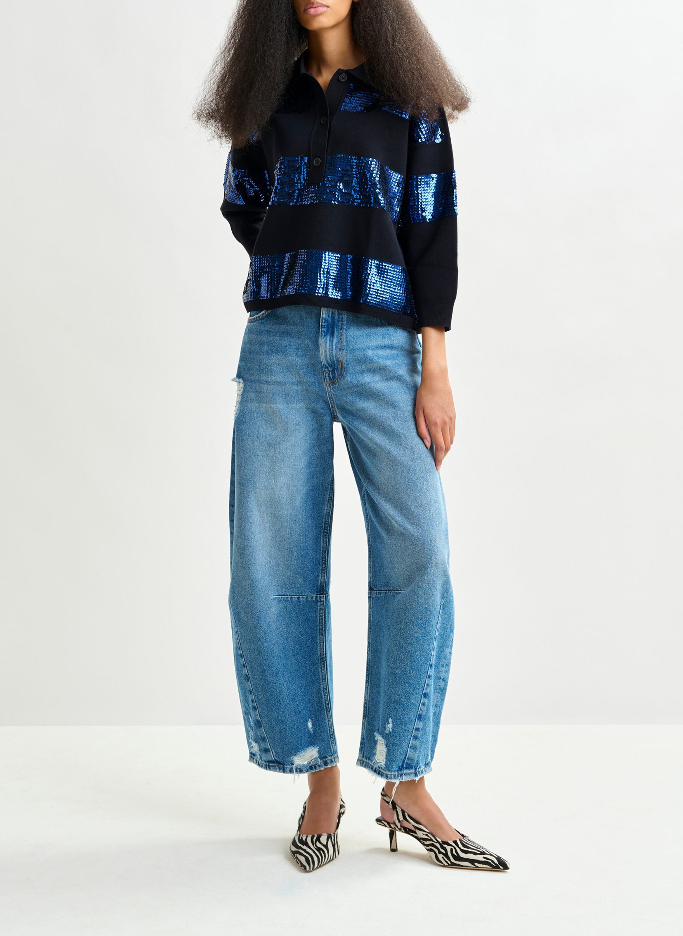 Polo ample à rayures sequins illuminati ESSENTIEL ANTWERP Bleu