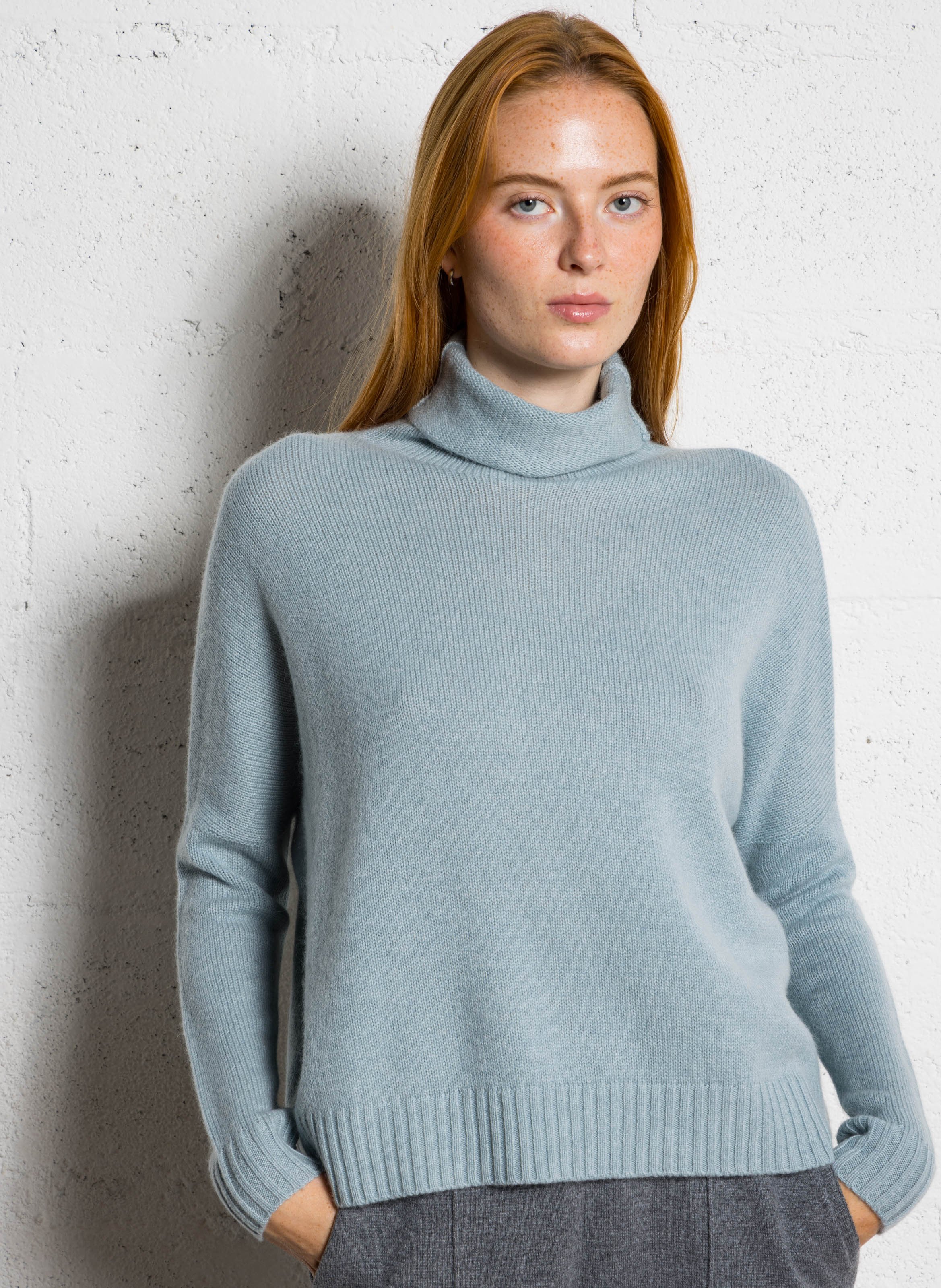 Pull col roulé en cachemire tila  Bleu vintage