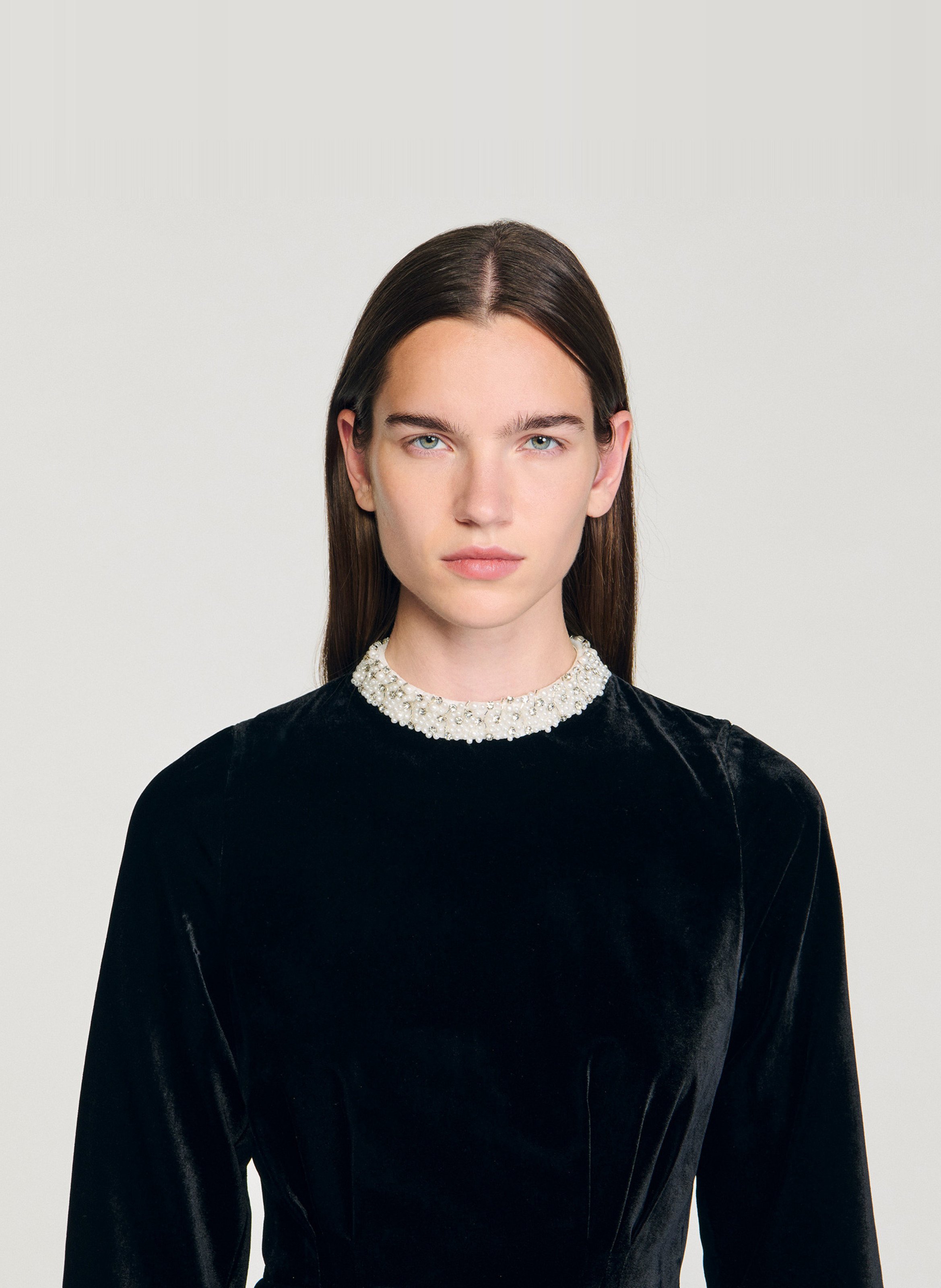 Robe courte col rond en velours SANDRO Noir