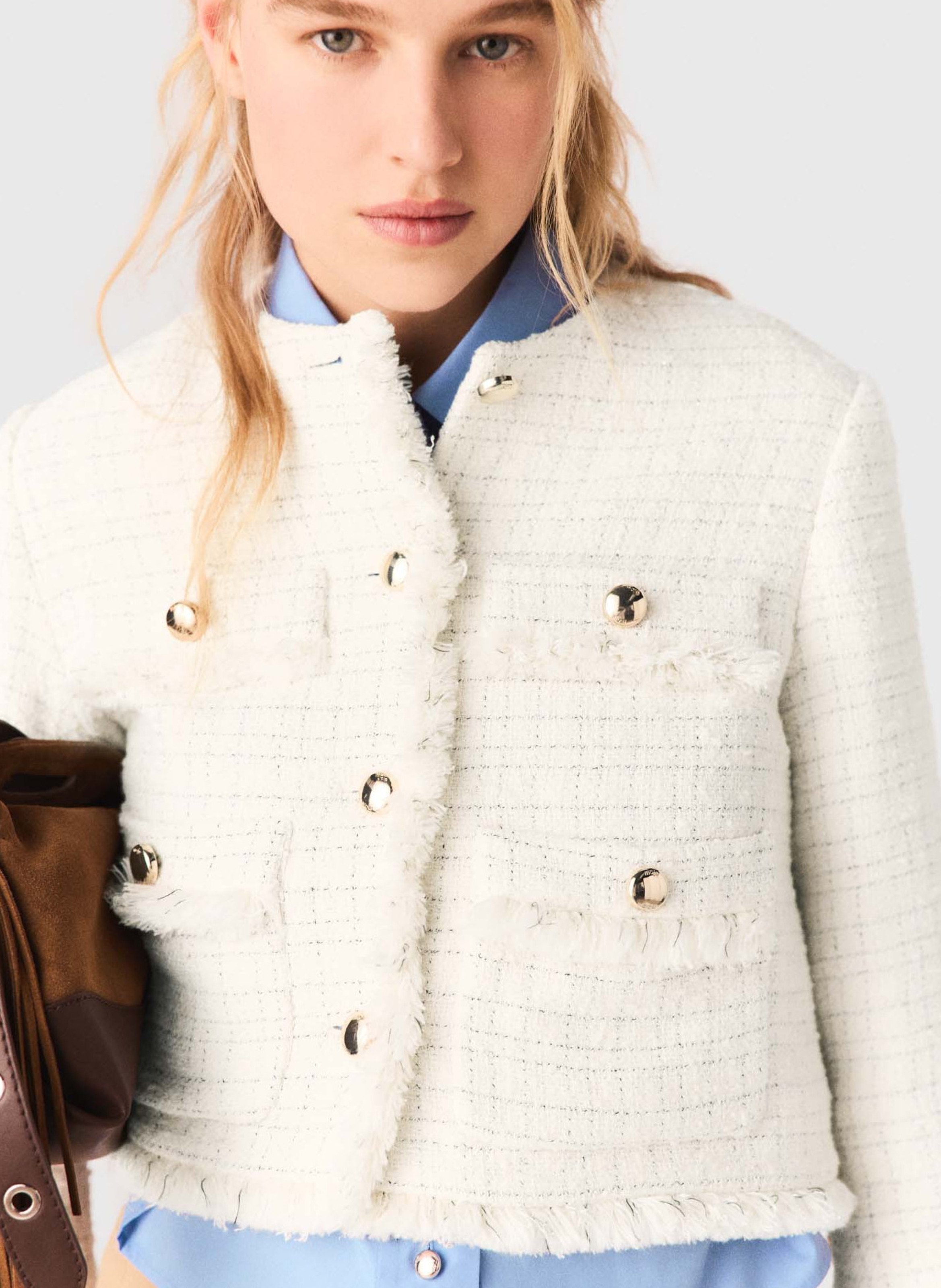 Veste col rond en coton mélangé MAJE Beige