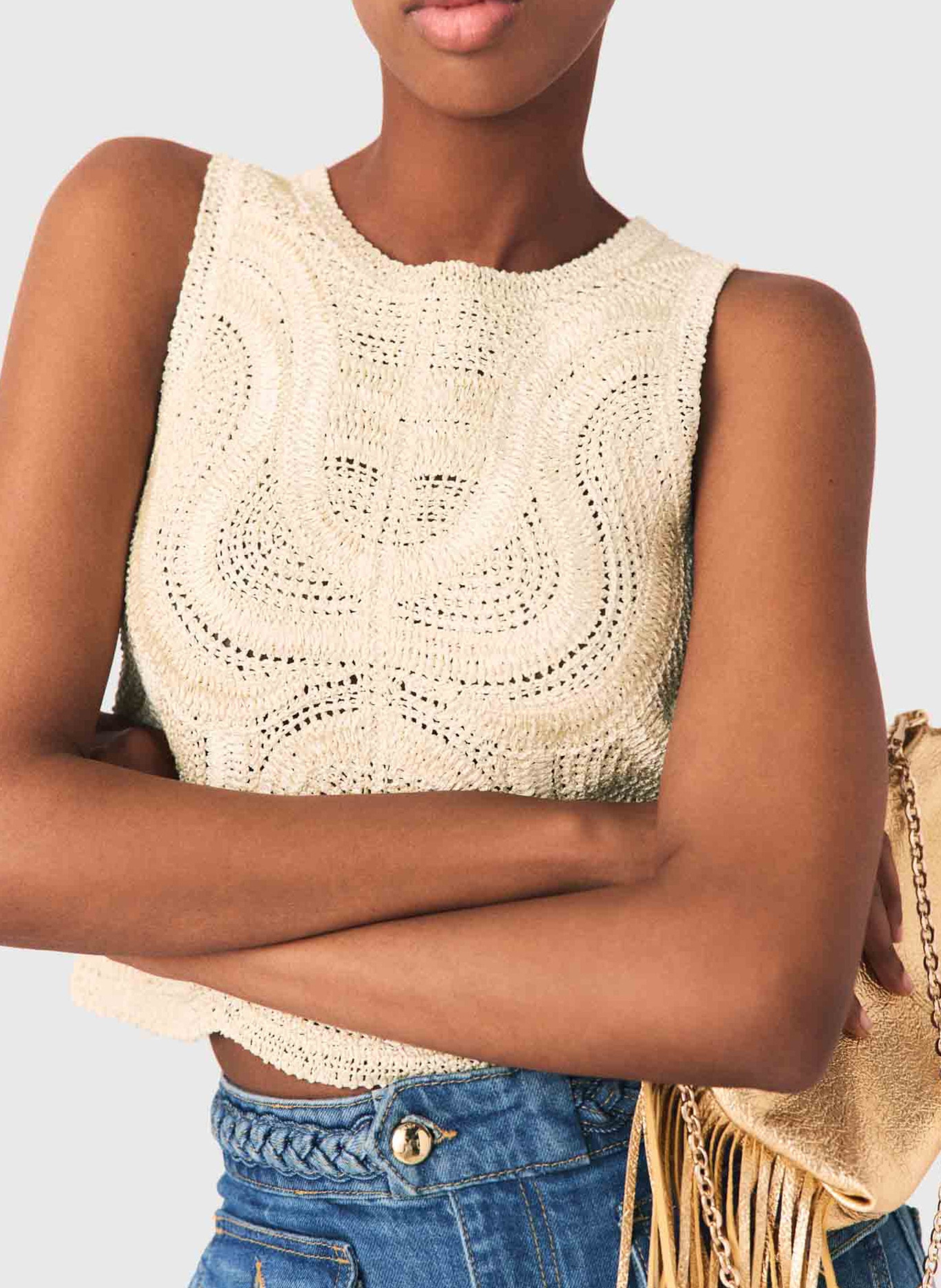 Top droit en crochet MAJE Beige