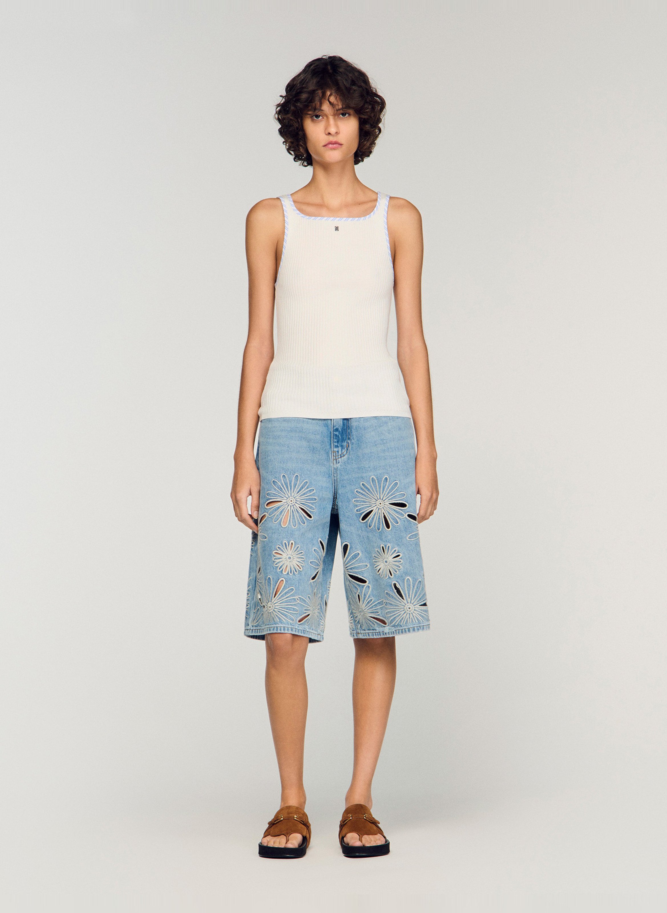 Débardeur col carré en maille SANDRO Beige