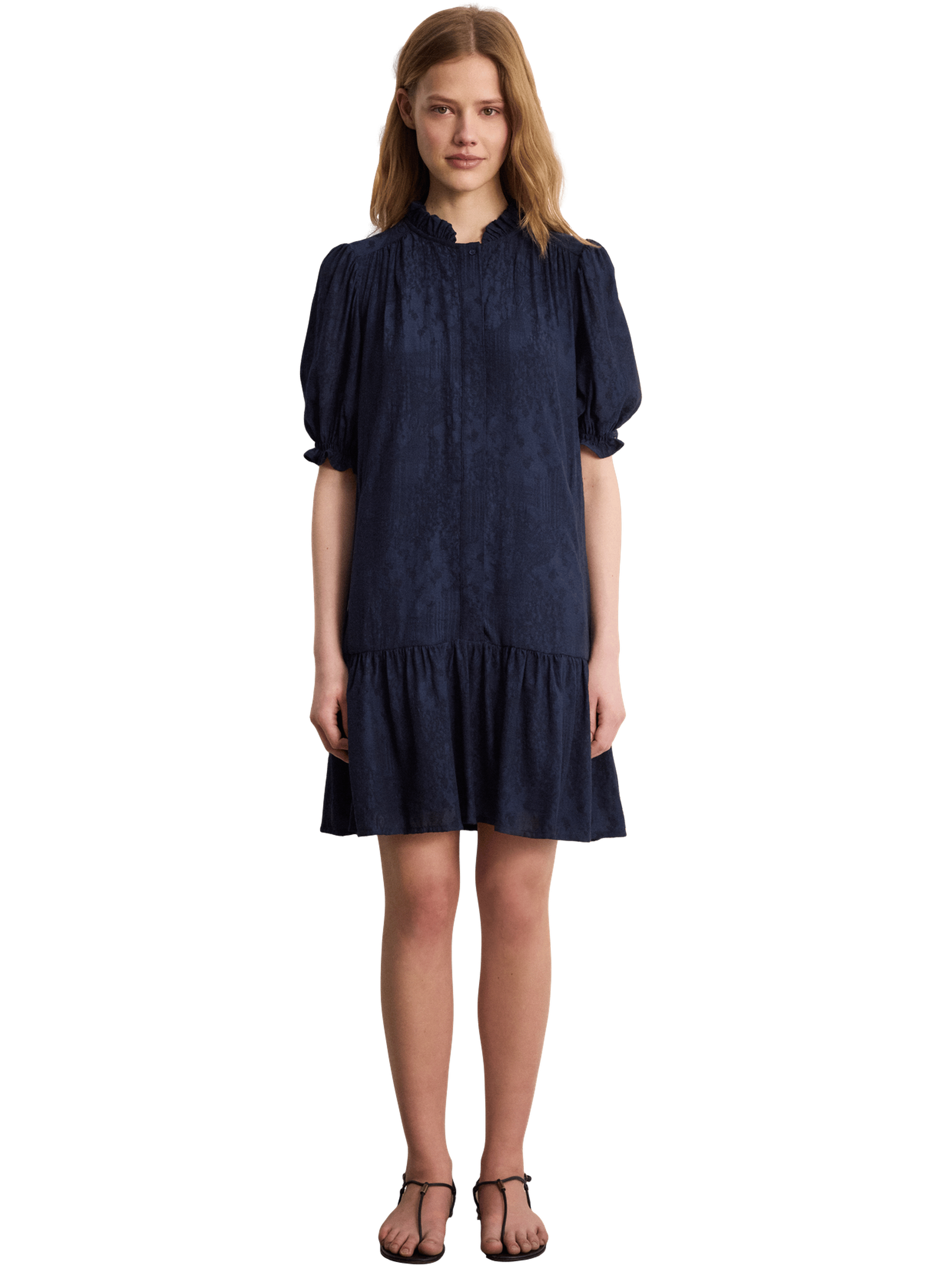 Robe droite à volants imprimé jacquard - anja PABLO Bleu