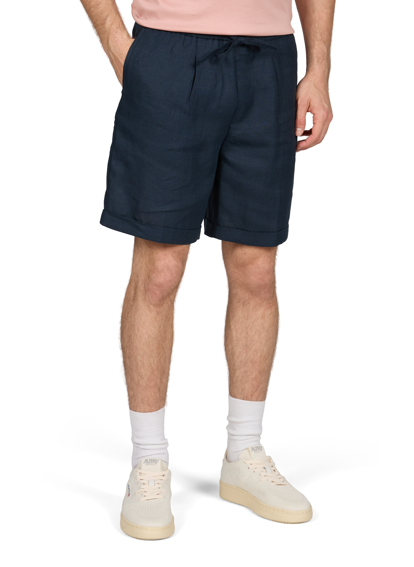 Linen straight shorts AURELIEN Blue