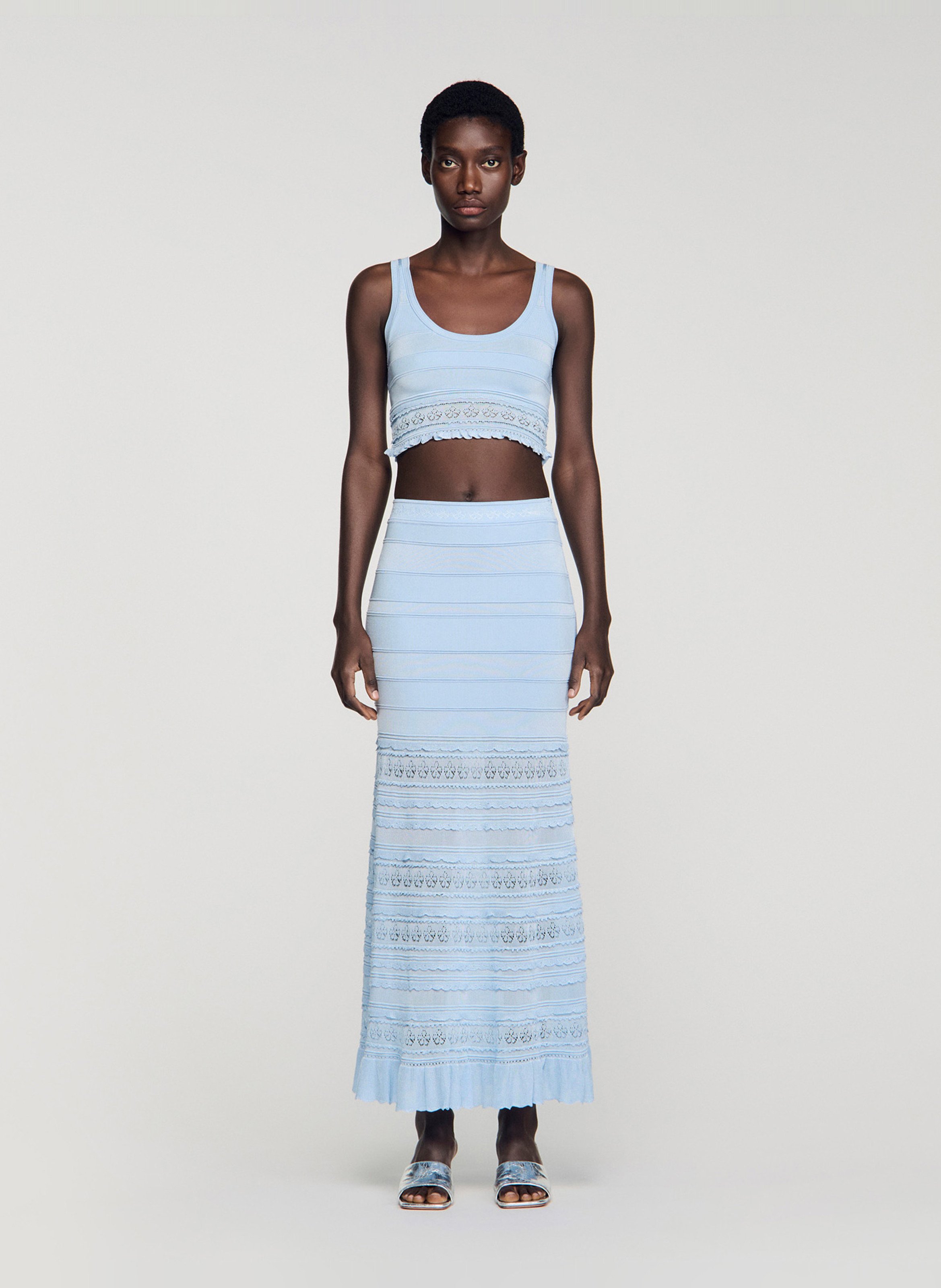 Top court en maille SANDRO Bleu