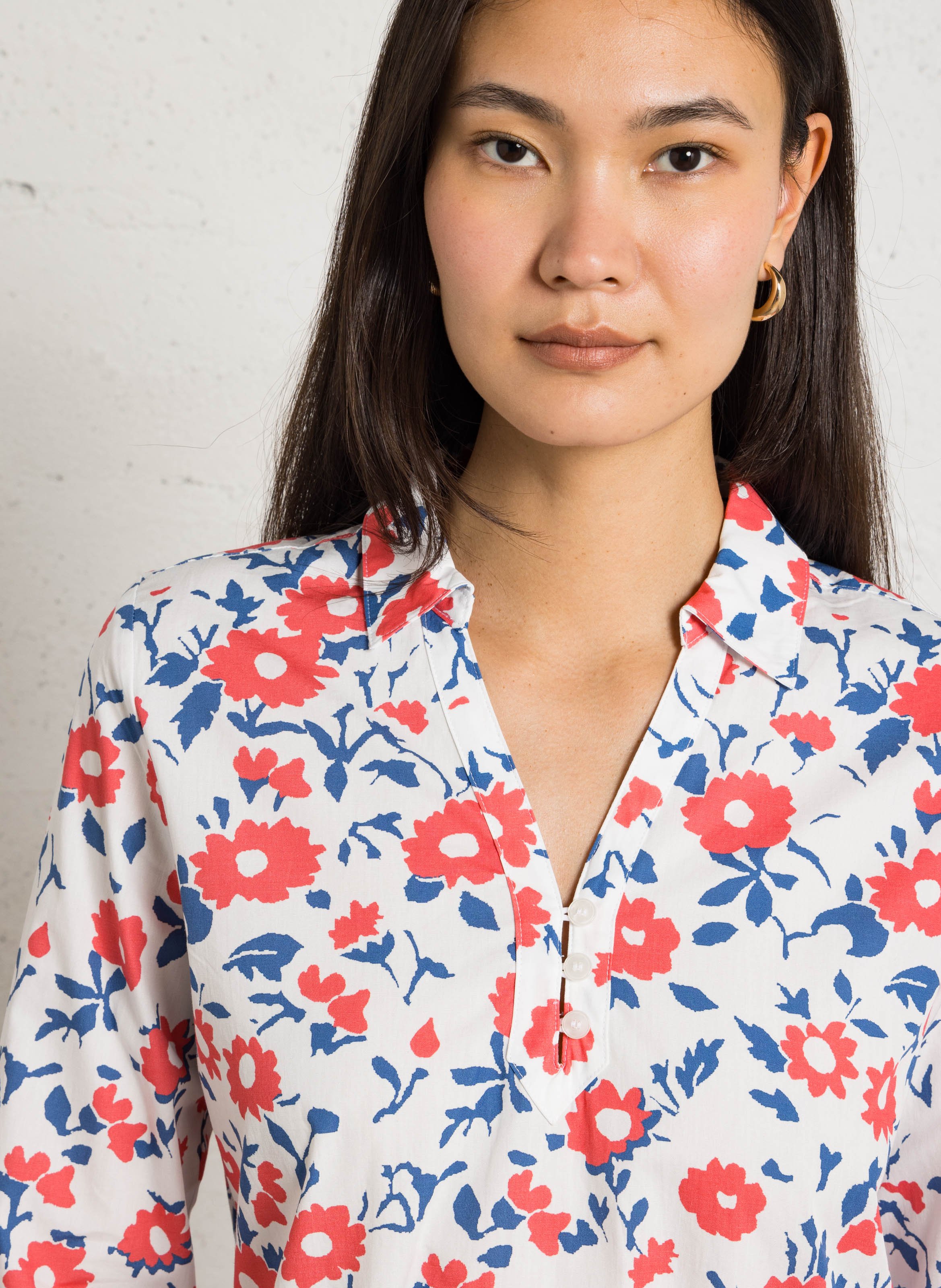 Robe midi ample imprimée en coton deauville ARMOR-LUX Rouge