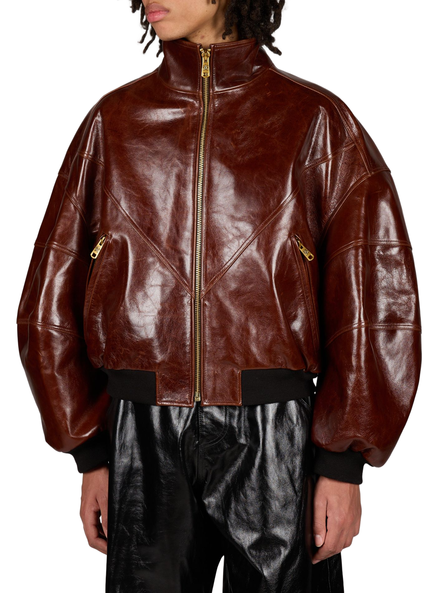 Oversize-Jacke Ruff Rider mit Stehkragen aus Leder WILLY CHAVARRIA Braun