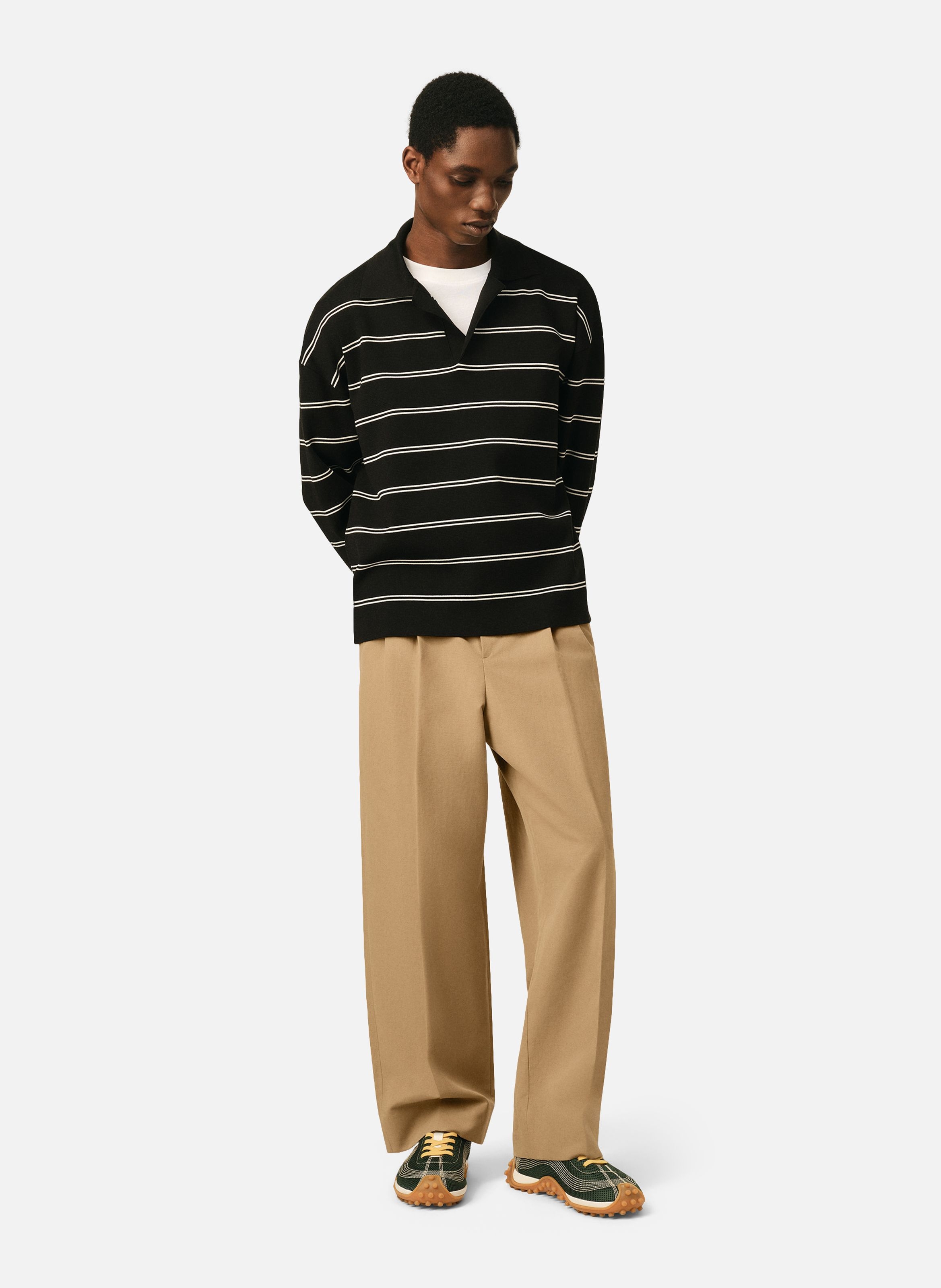 Pantalon coupe carotte taille haute en coton et lin AMI PARIS Beige