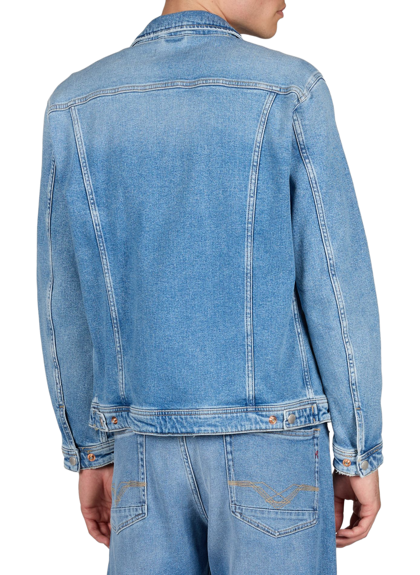 Jacket with classic collar in blended cotton denim REPLAY Blue