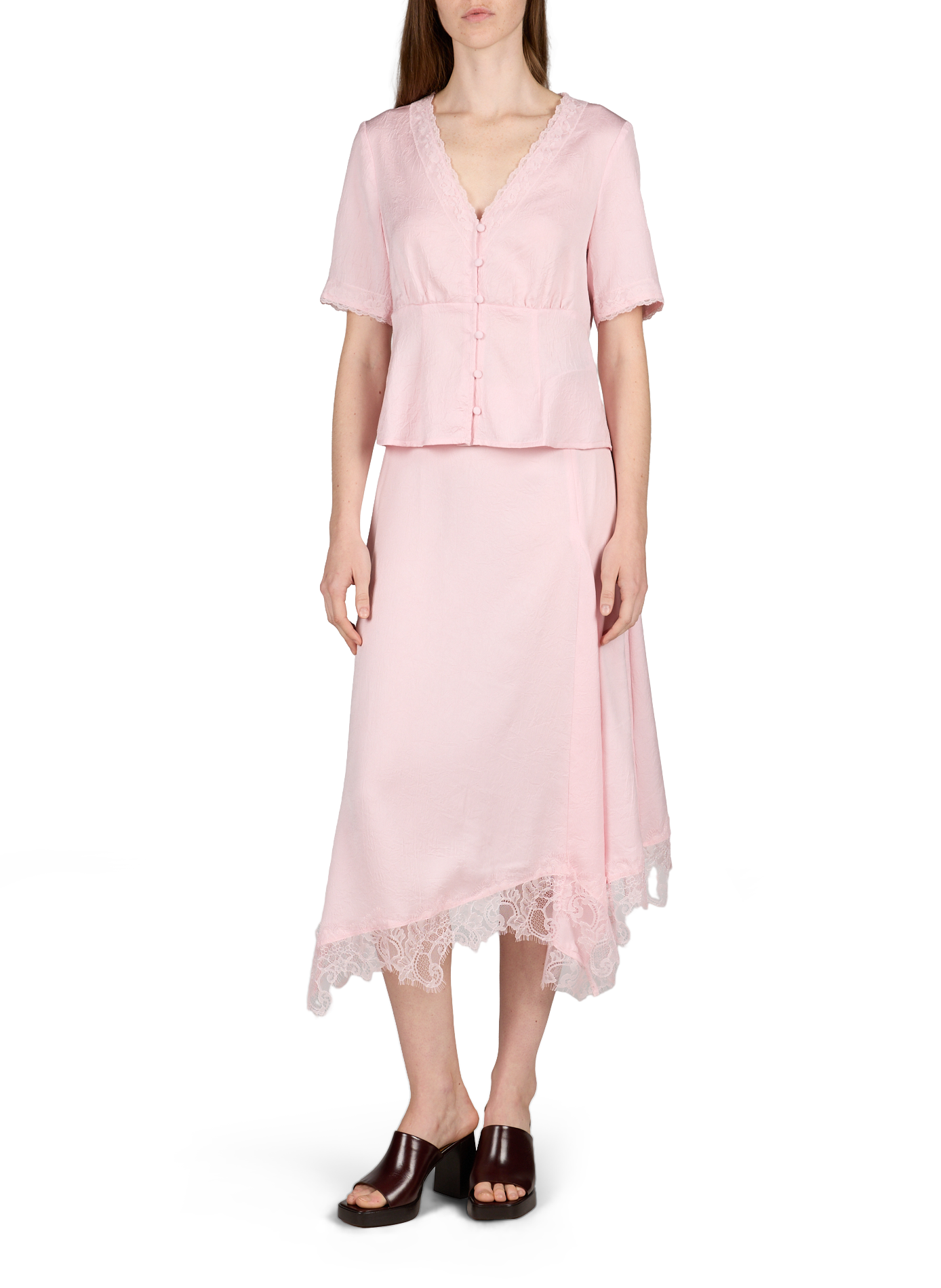 Falda midi con efecto arrugado. BAUM UND PFERDGARTEN Rosa