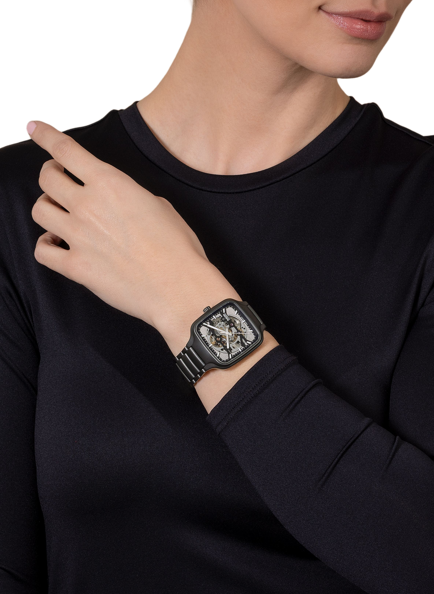 Montre automatique True Square Skeleton en céramique RADO Noir