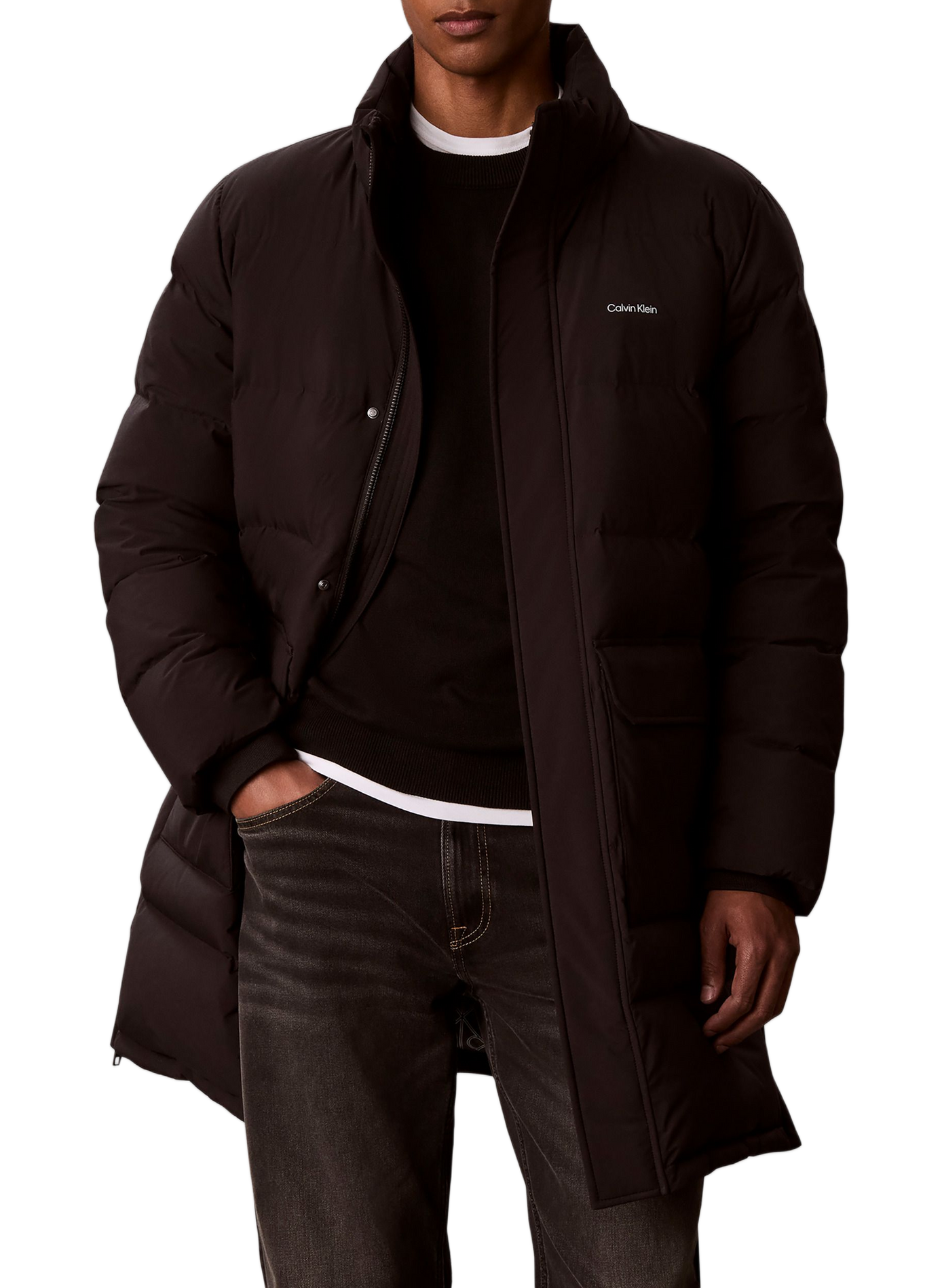 Plumífero acolchado de largo medio CALVIN KLEIN Negro