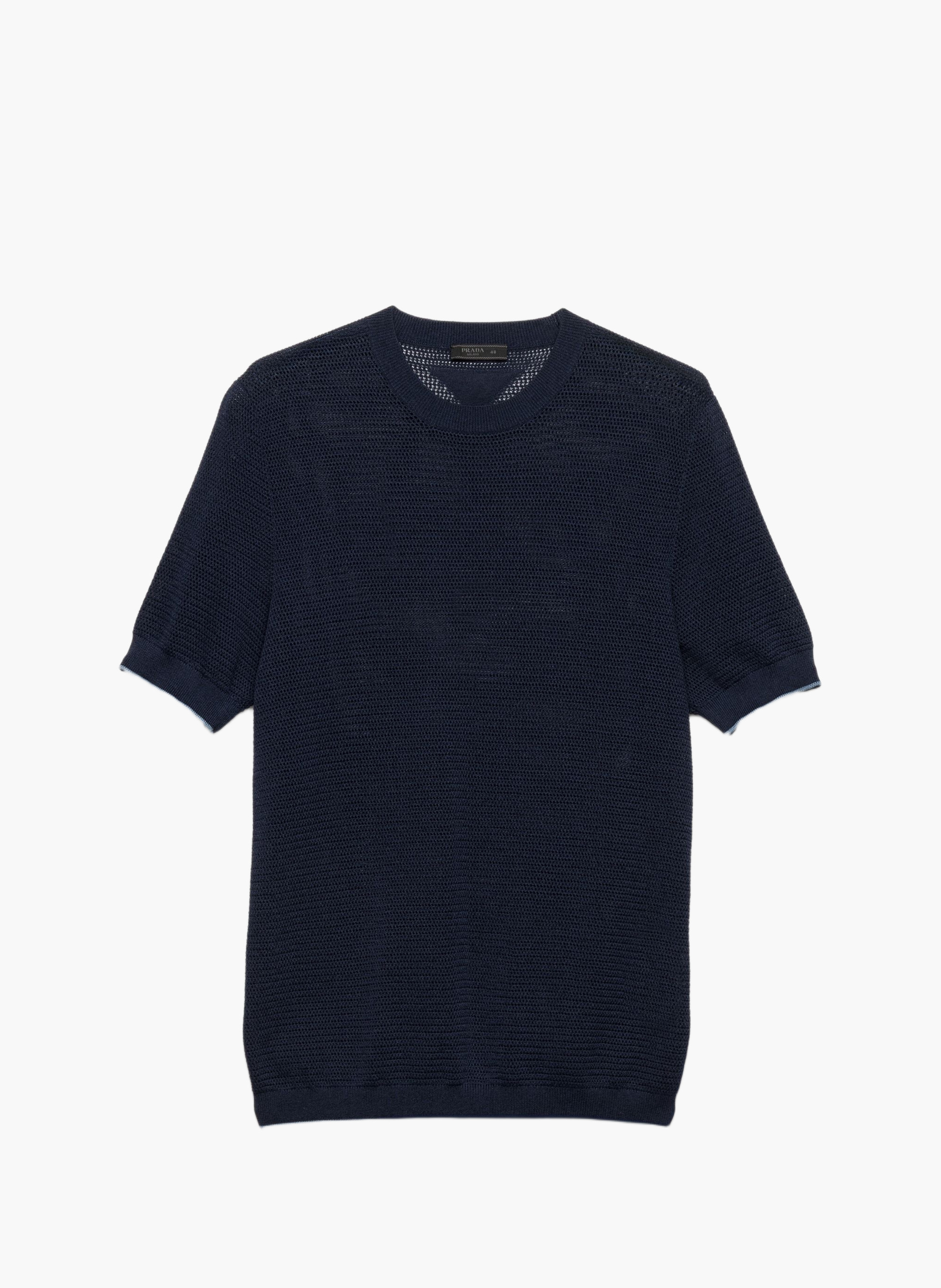 Pull à col rond en soie et coton PRADA Bleu