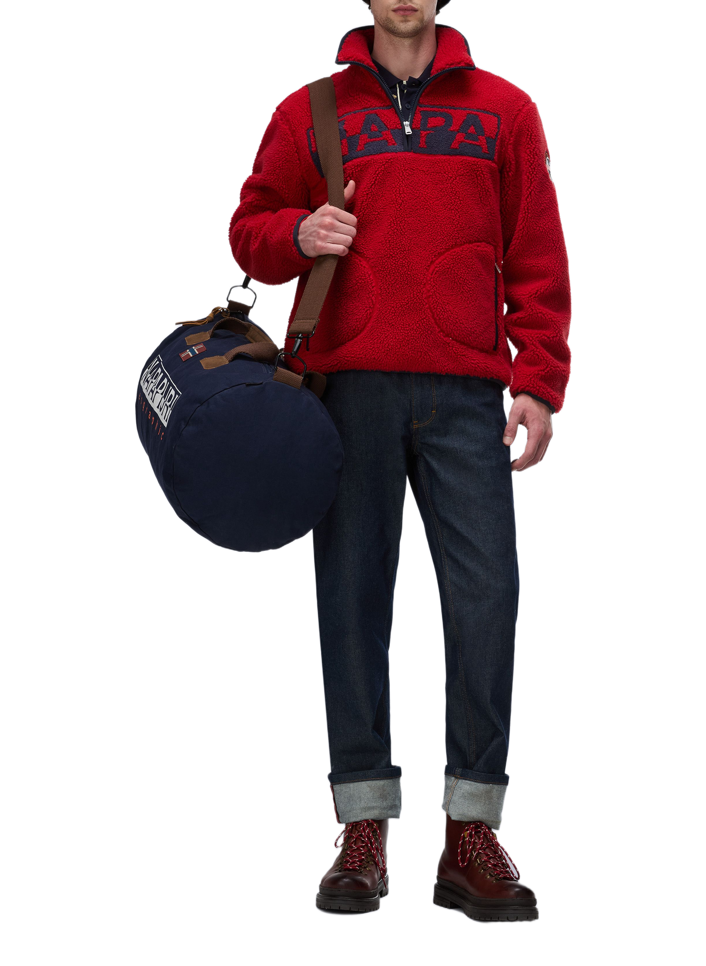 Sweat col zippé à broderie en sherpa NAPAPIJRI Rouge