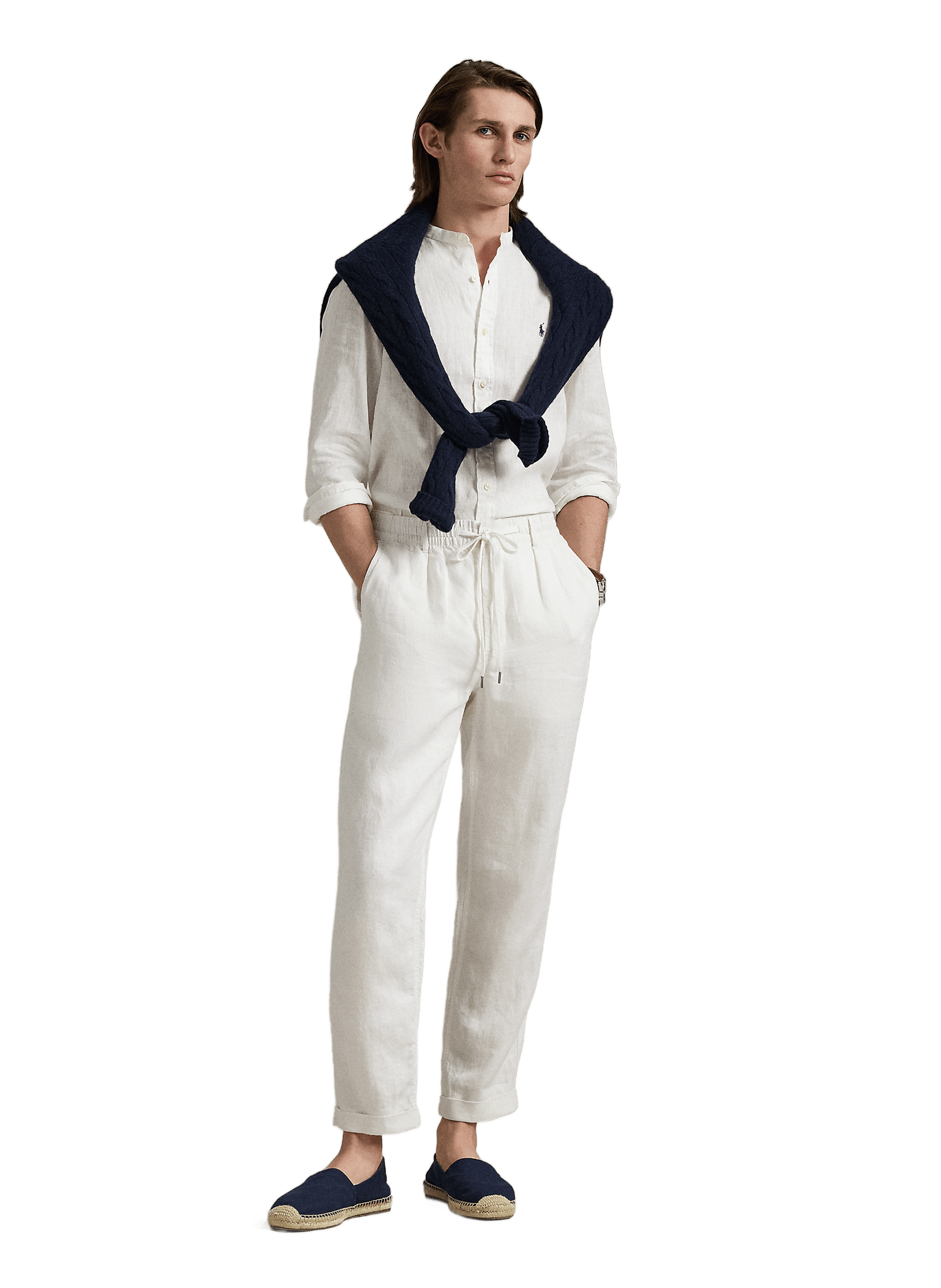 Linen mandarin collar shirt POLO RALPH LAUREN White