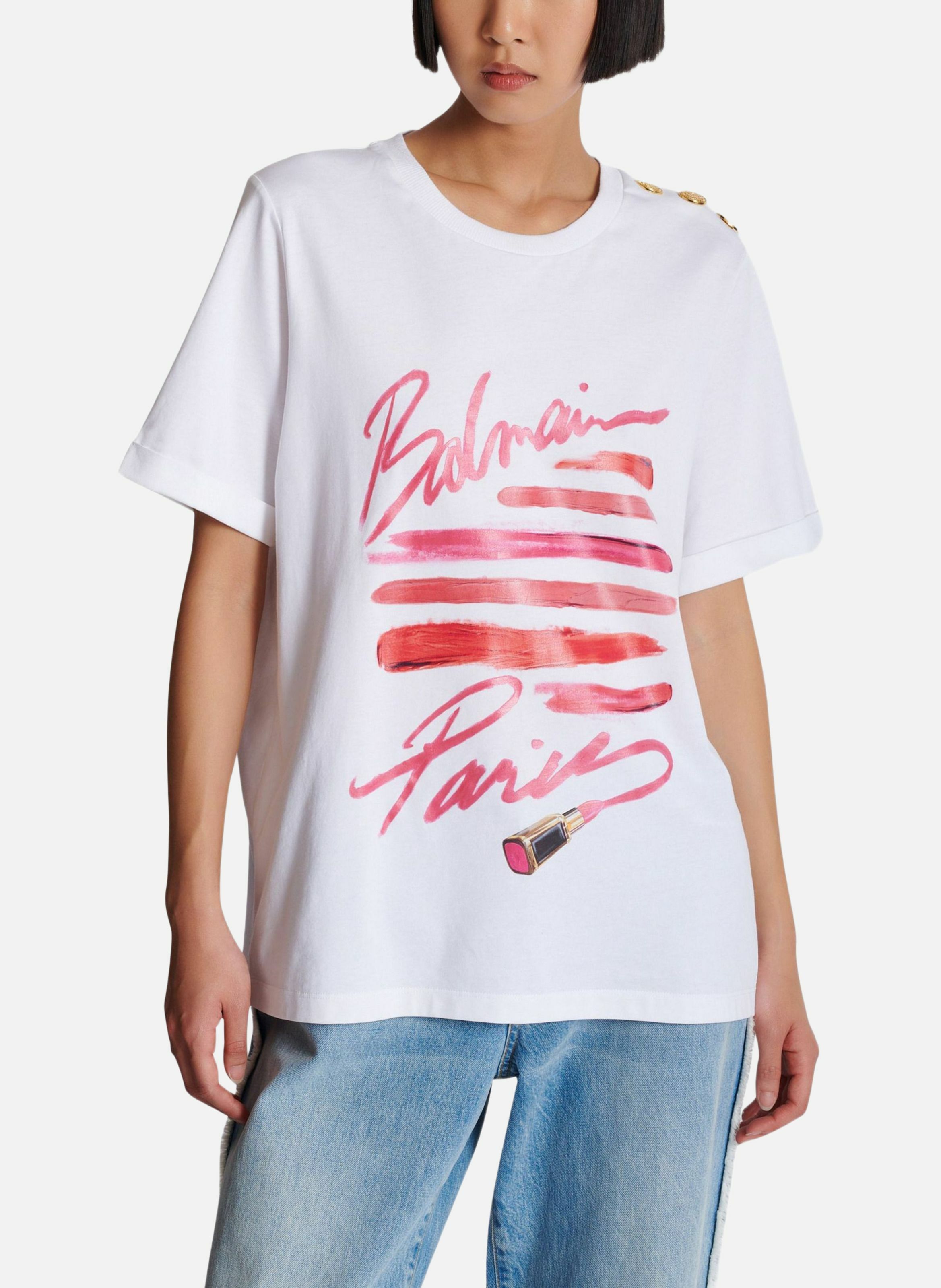 T-shirt imprimé balmain lipstick BALMAIN Blanc