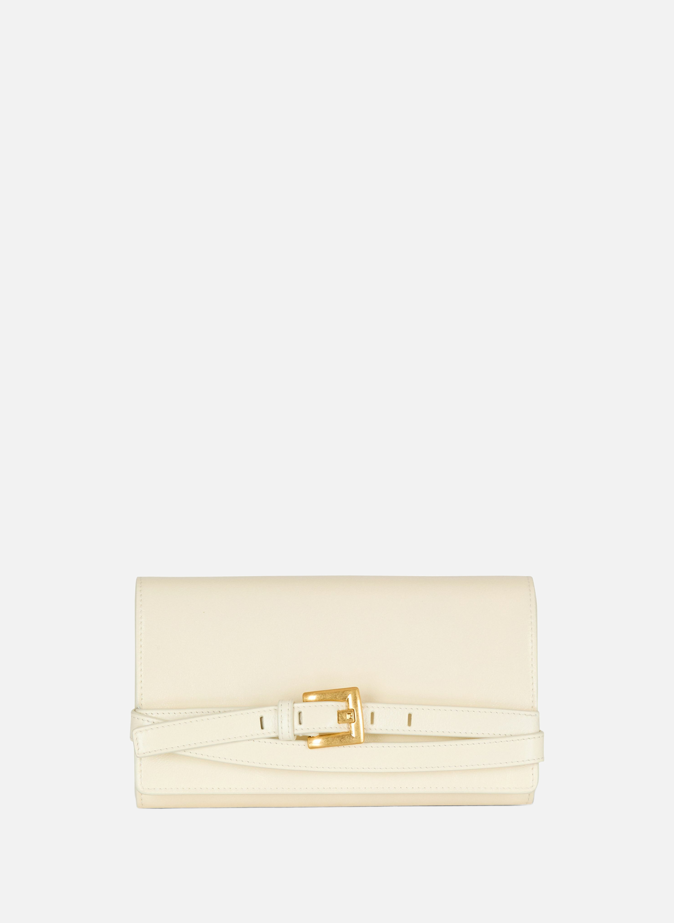 Portefeuille avec chaîne shuffle en cuir froissé BALMAIN Beige