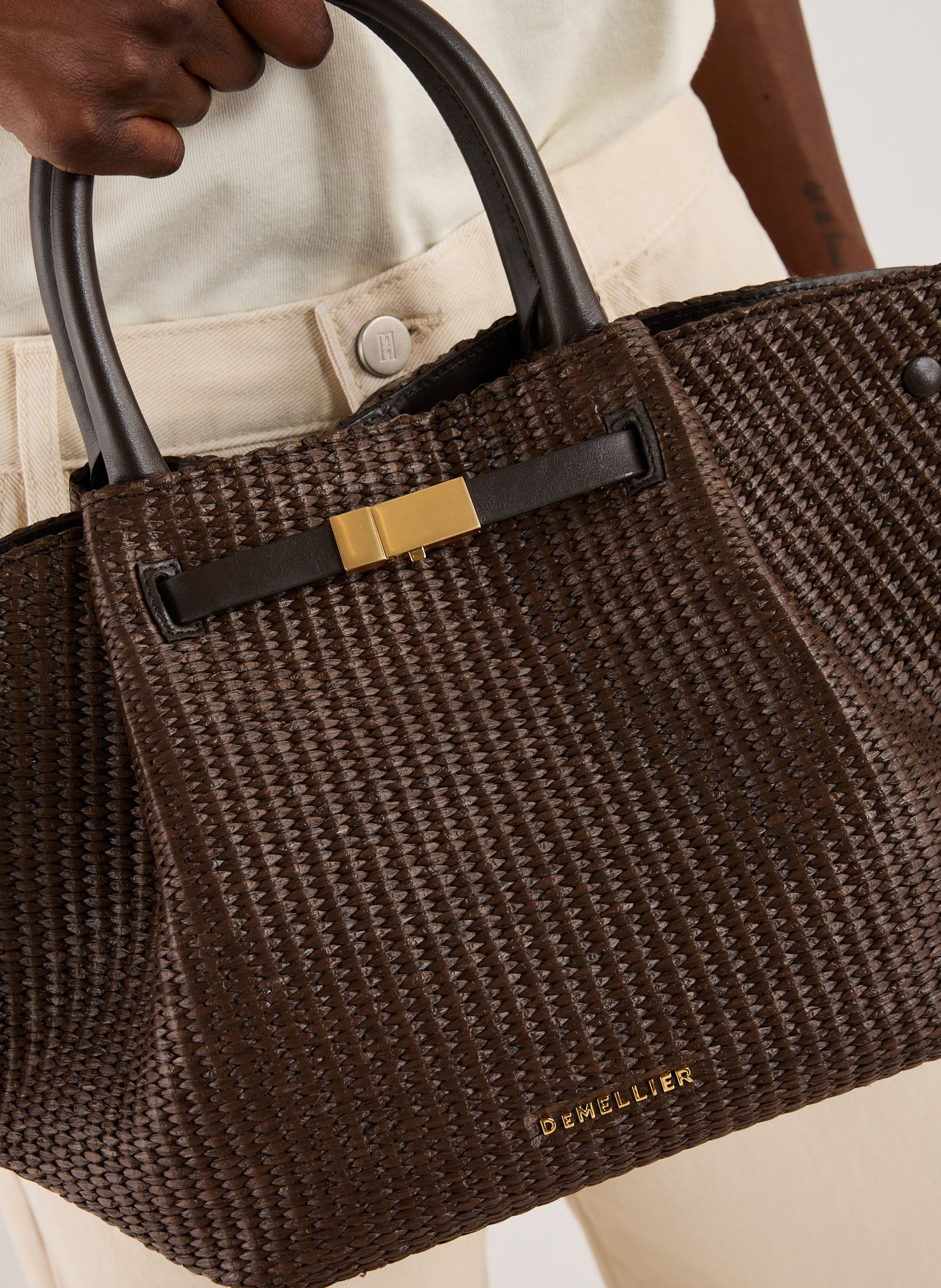 Sac à main Midi New York en Raphia DEMELLIER LONDON Noir