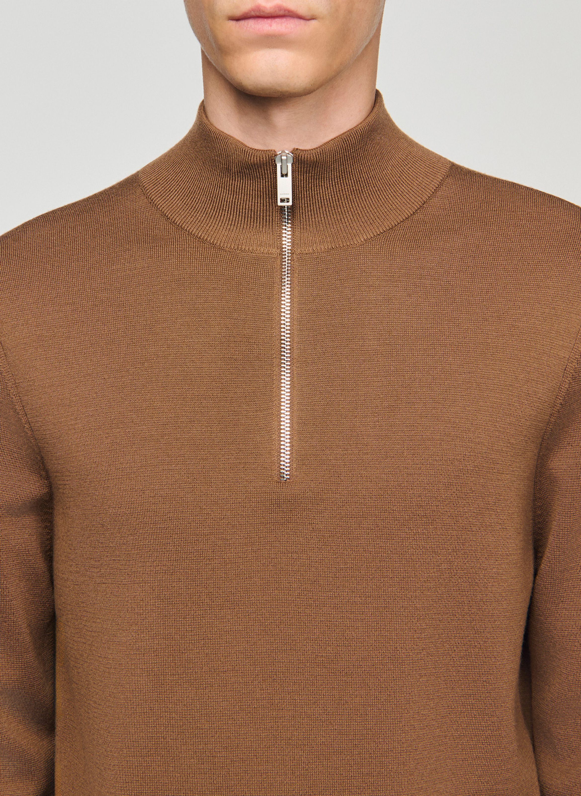 Pull col montant zippé en laine SANDRO Beige