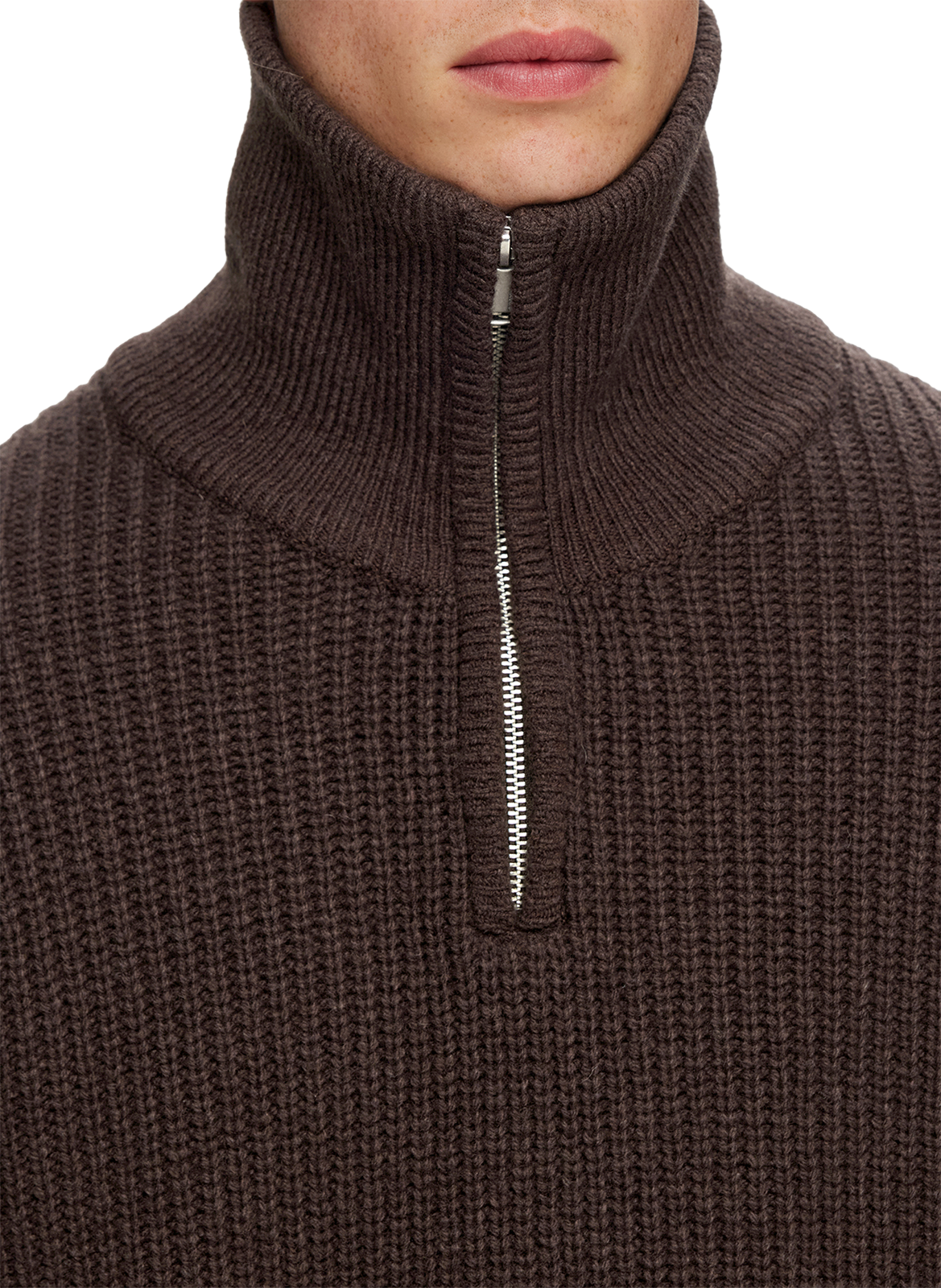 Wool zip-neck jumper SELECTED Brown